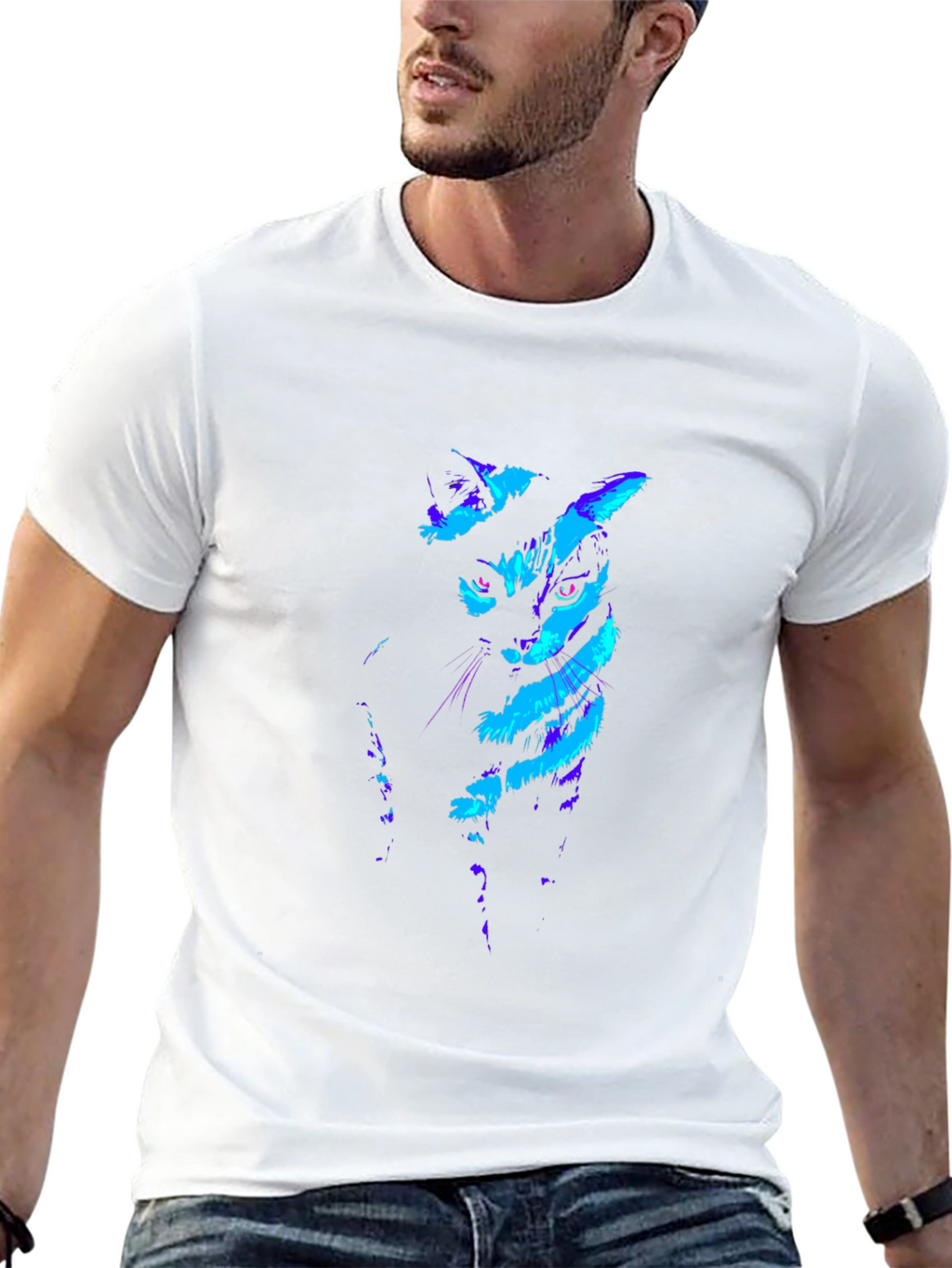 Neon Cat Graphic Black T-Shirt