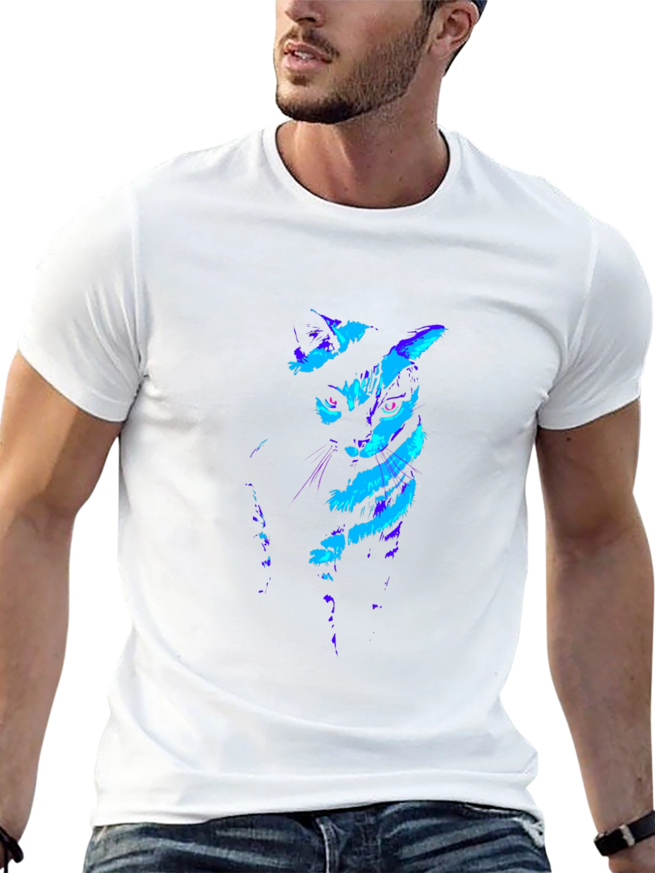 Neon Cat Graphic Black T-Shirt