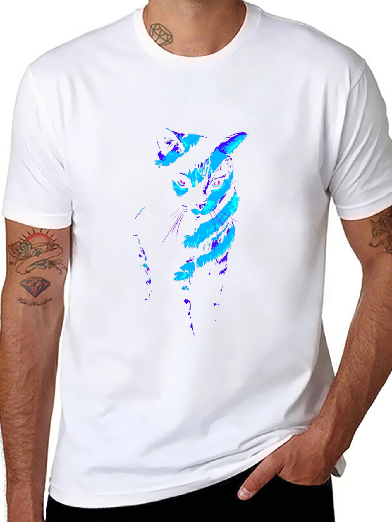 Neon Cat Graphic Black T-Shirt