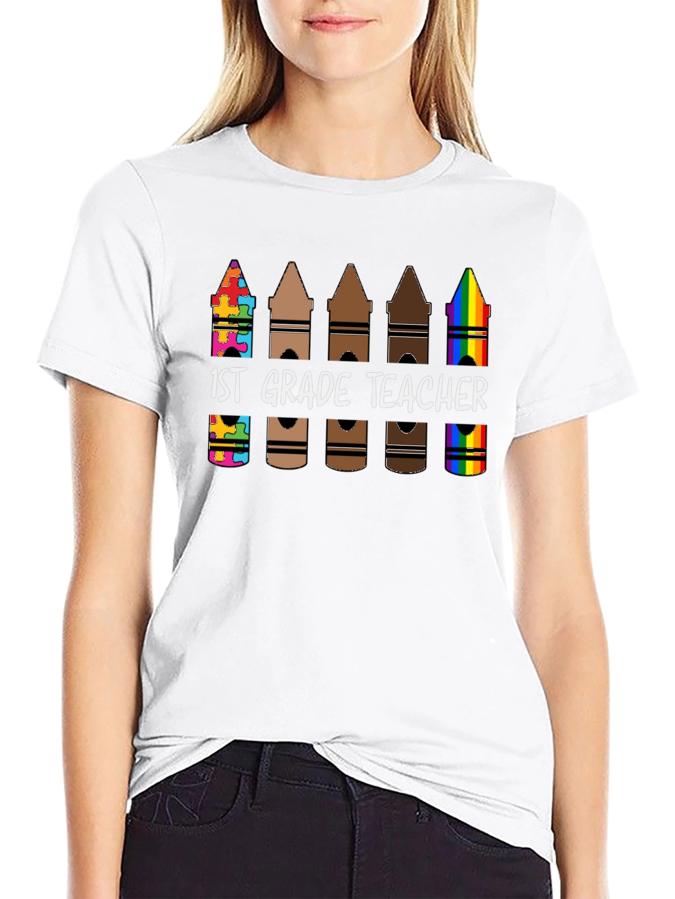 1st Grade Teacher Crayon T-Shirt