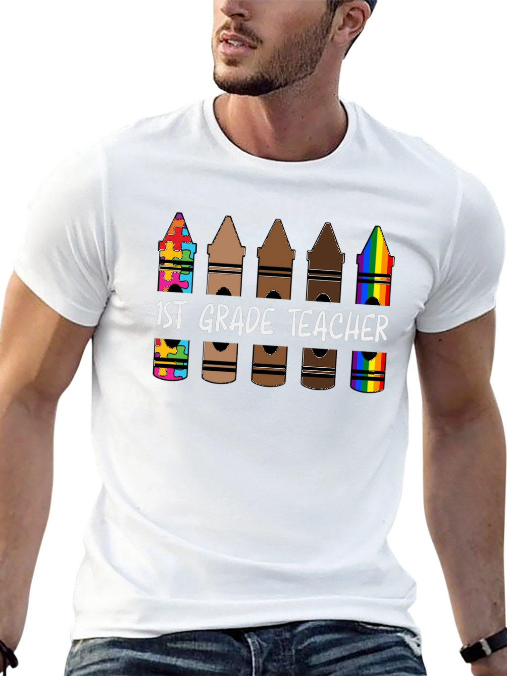 1st Grade Teacher Crayon T-Shirt