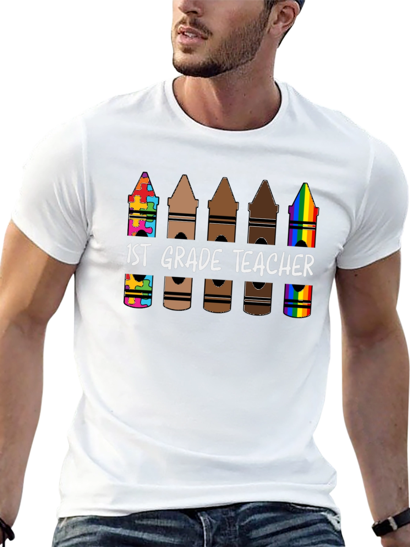 1st Grade Teacher Crayon T-Shirt