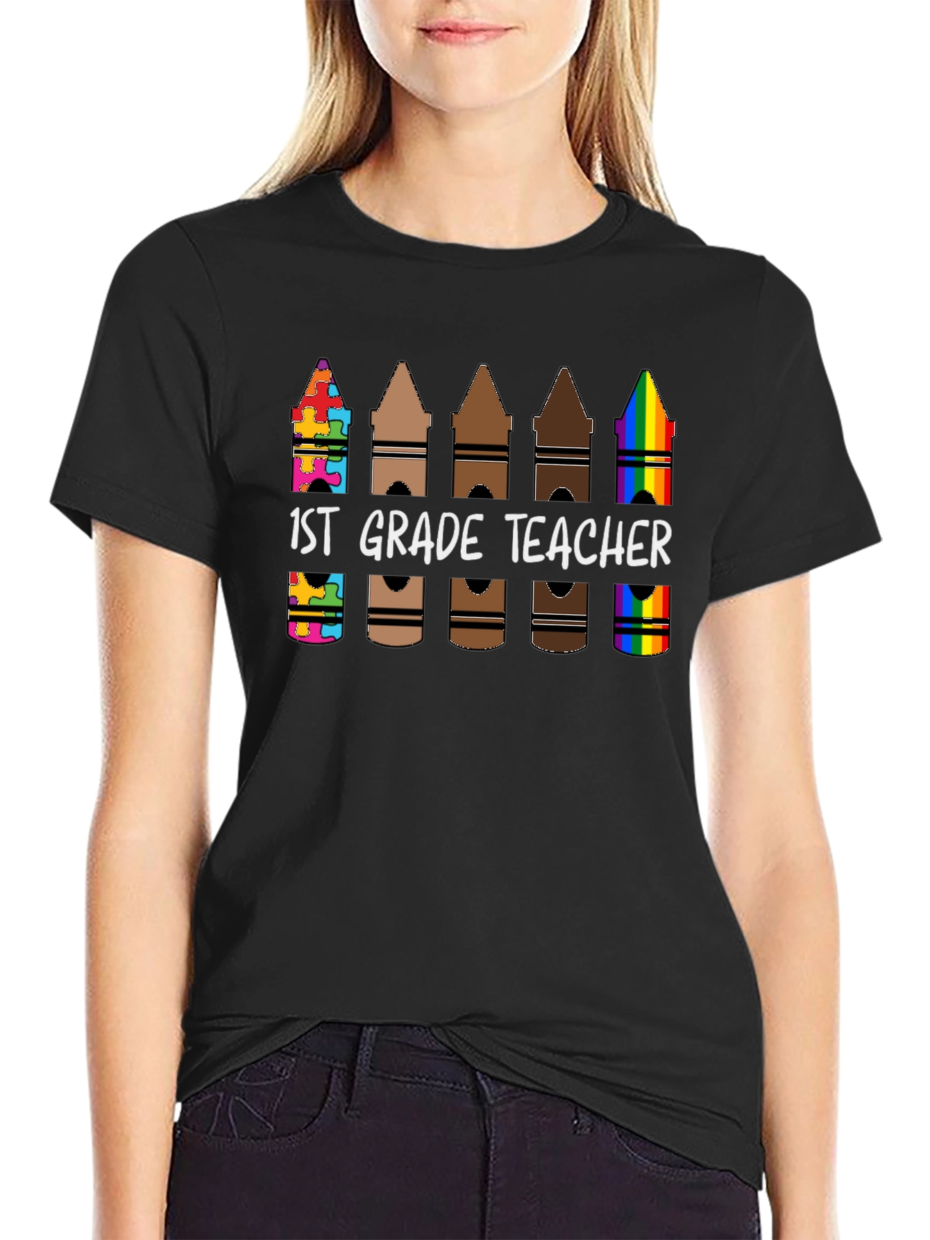 1st Grade Teacher Crayon T-Shirt