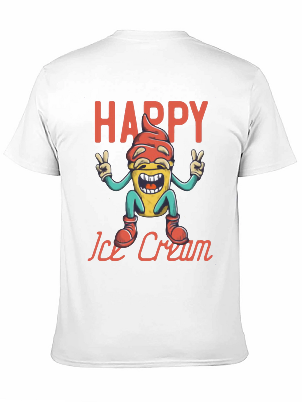Happy Ice Cream Graphic Tee - Black Cotton T-Shirt