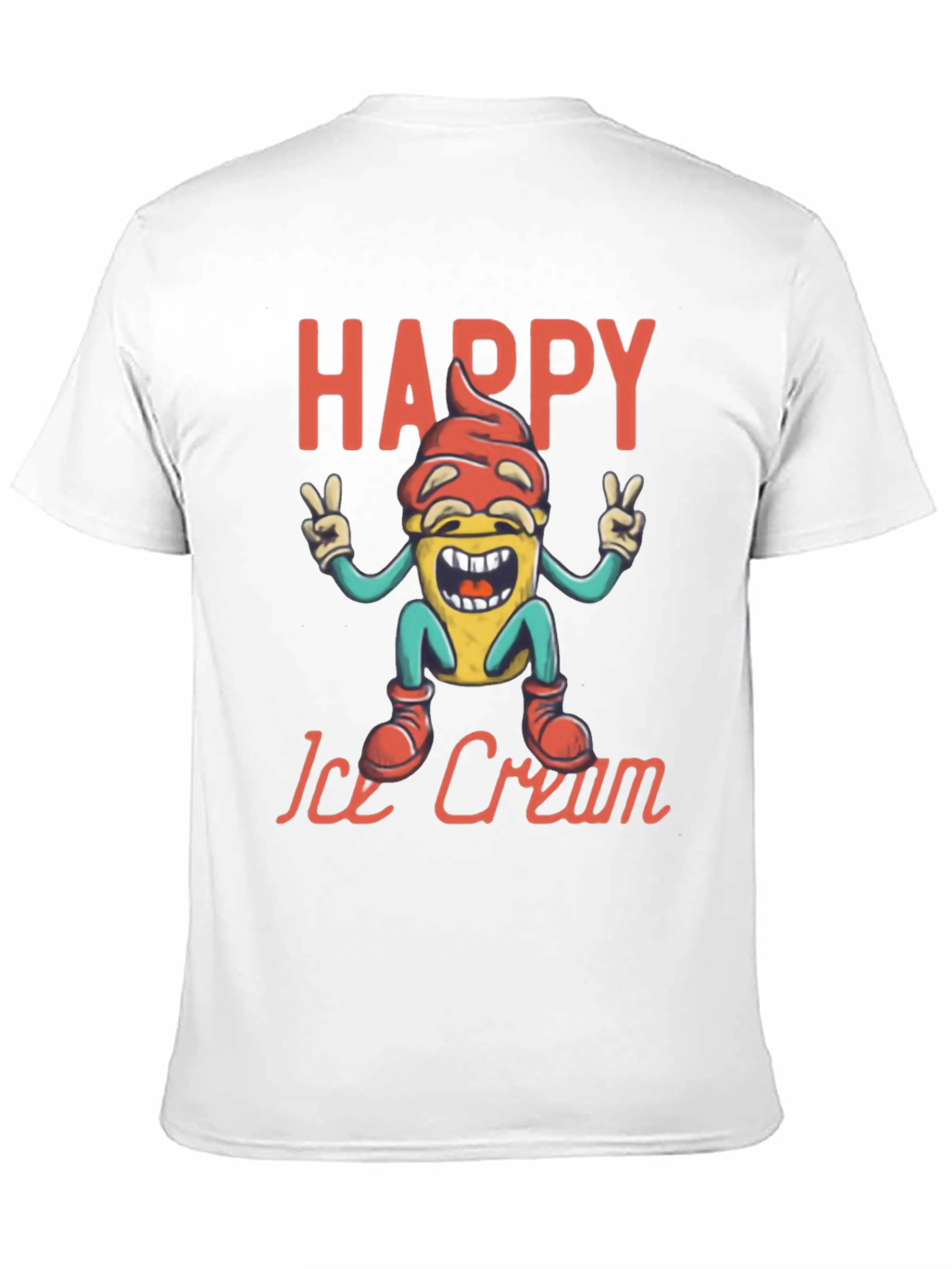 Happy Ice Cream Graphic Tee - Black Cotton T-Shirt