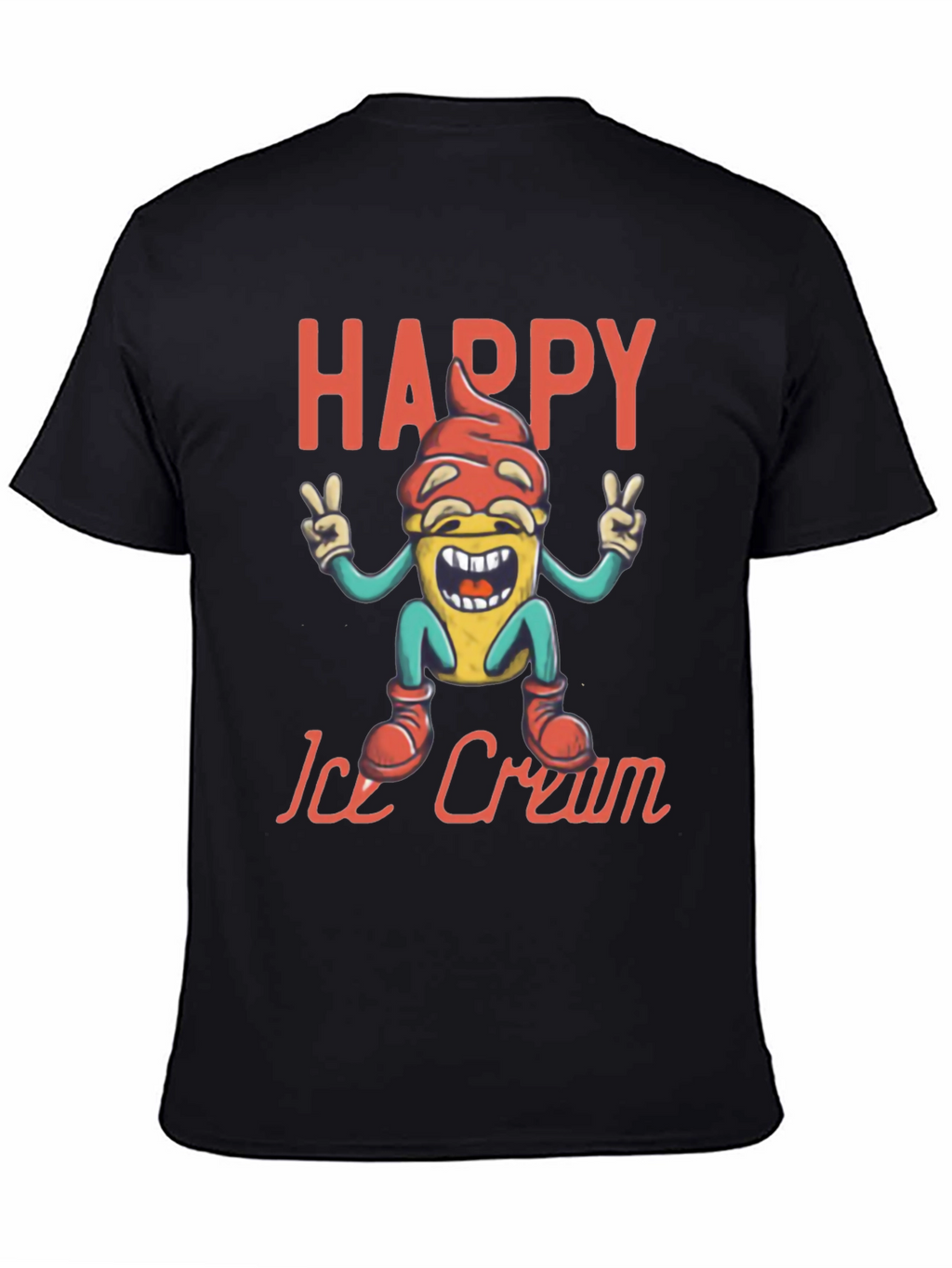 Happy Ice Cream Graphic Tee - Black Cotton T-Shirt