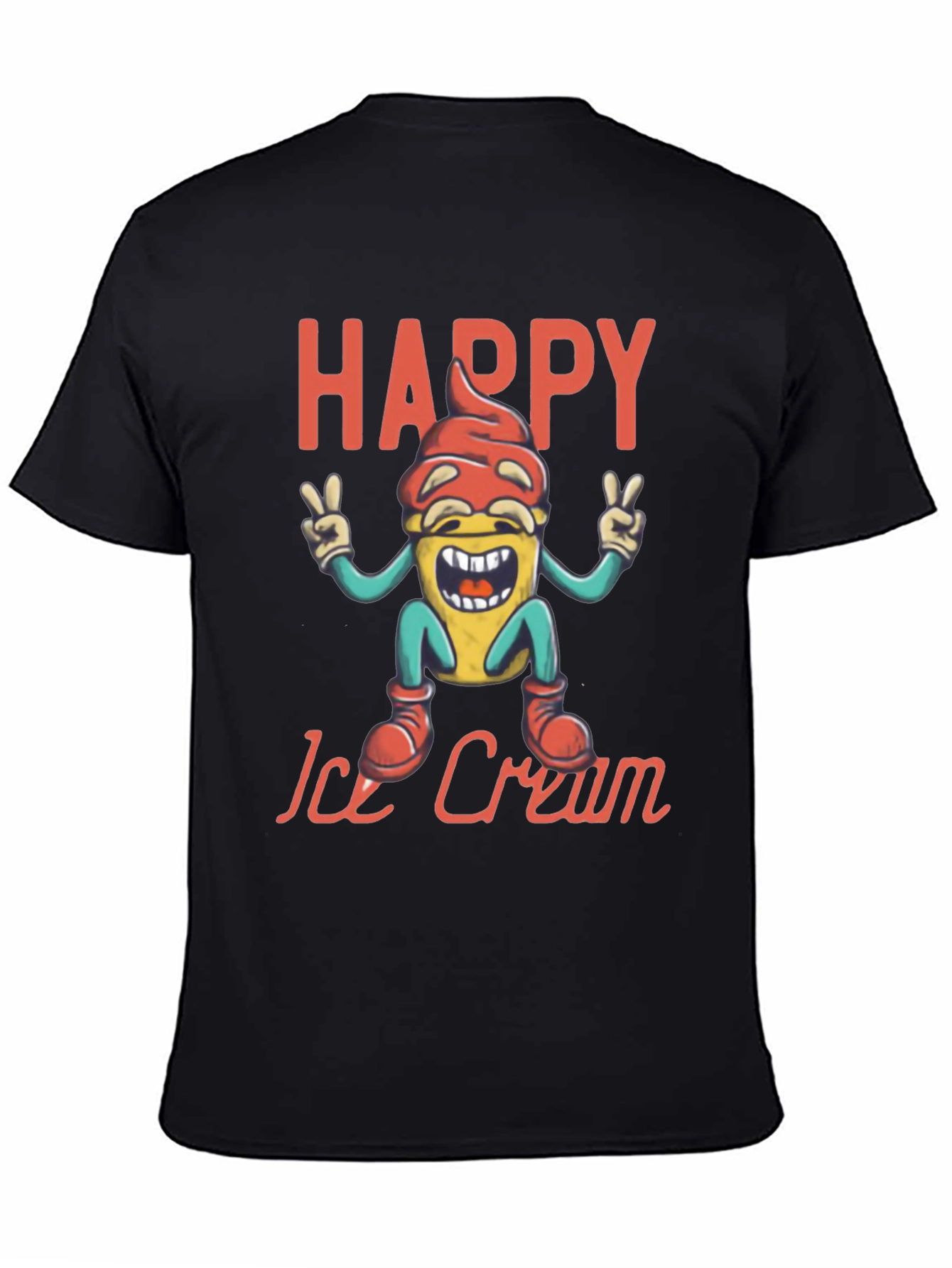 Happy Ice Cream Graphic Tee - Black Cotton T-Shirt