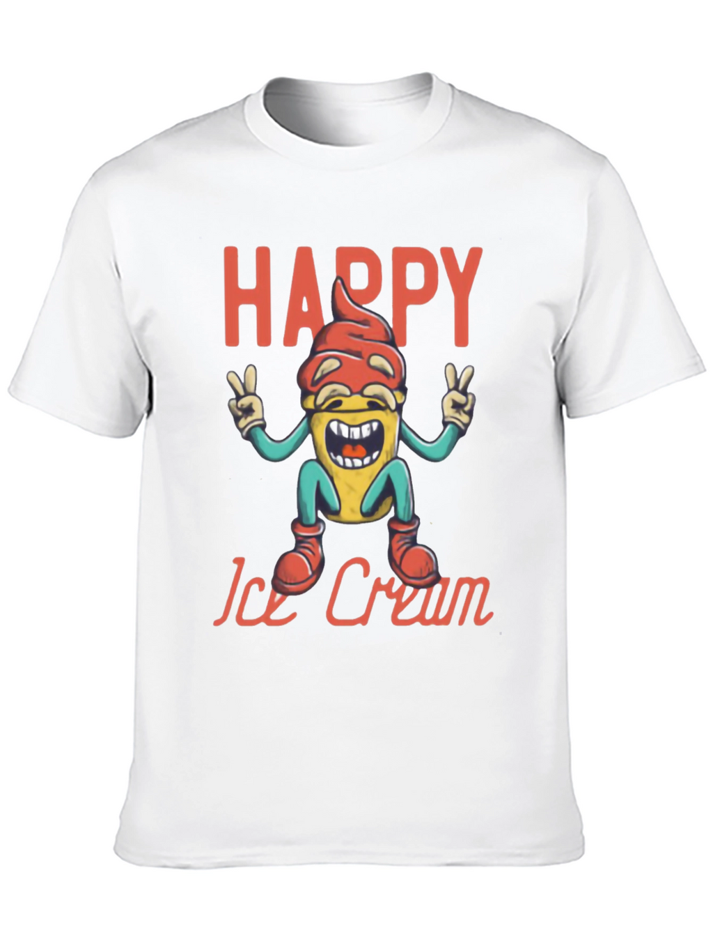 Happy Ice Cream Graphic Tee - Black Cotton T-Shirt