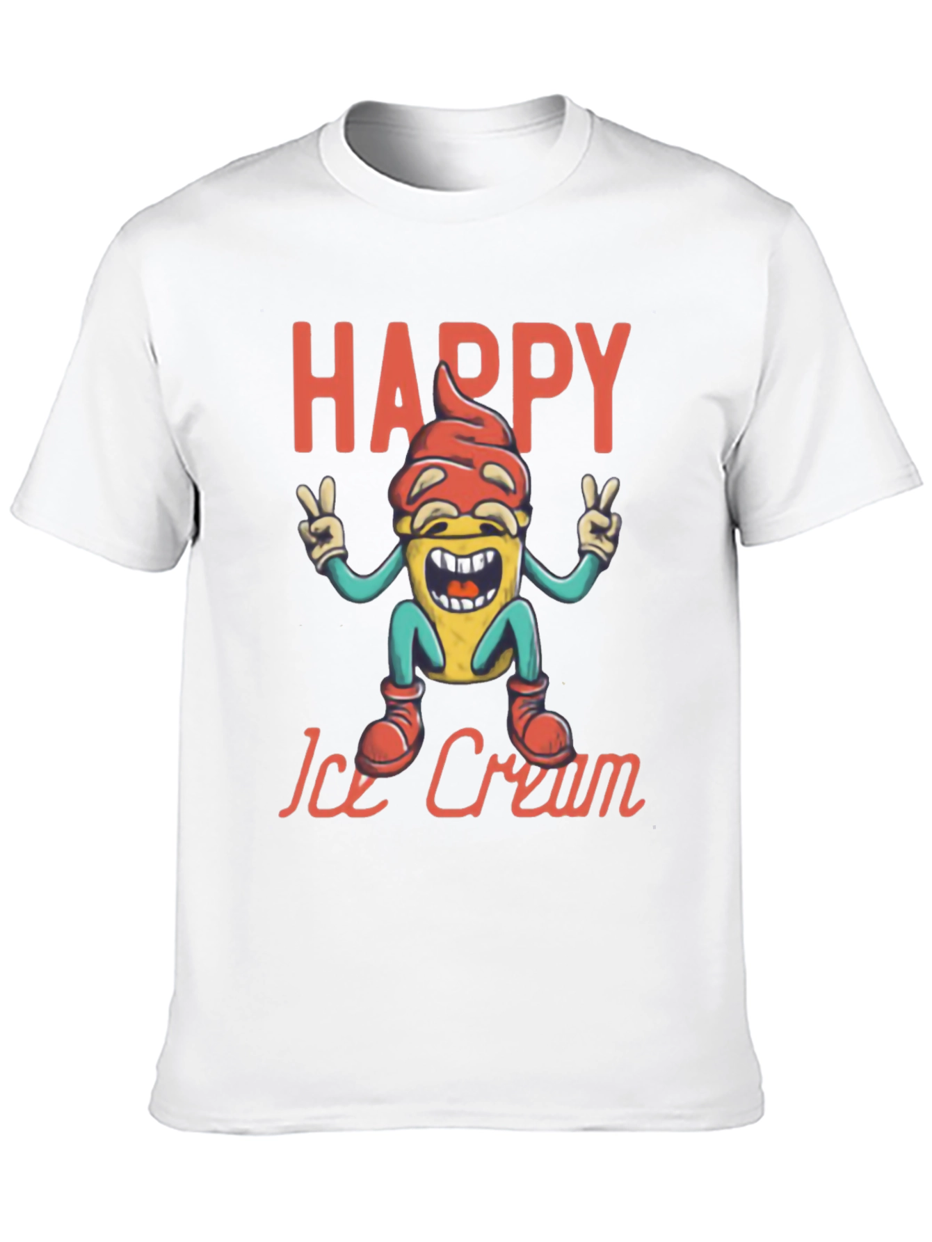 Happy Ice Cream Graphic Tee - Black Cotton T-Shirt