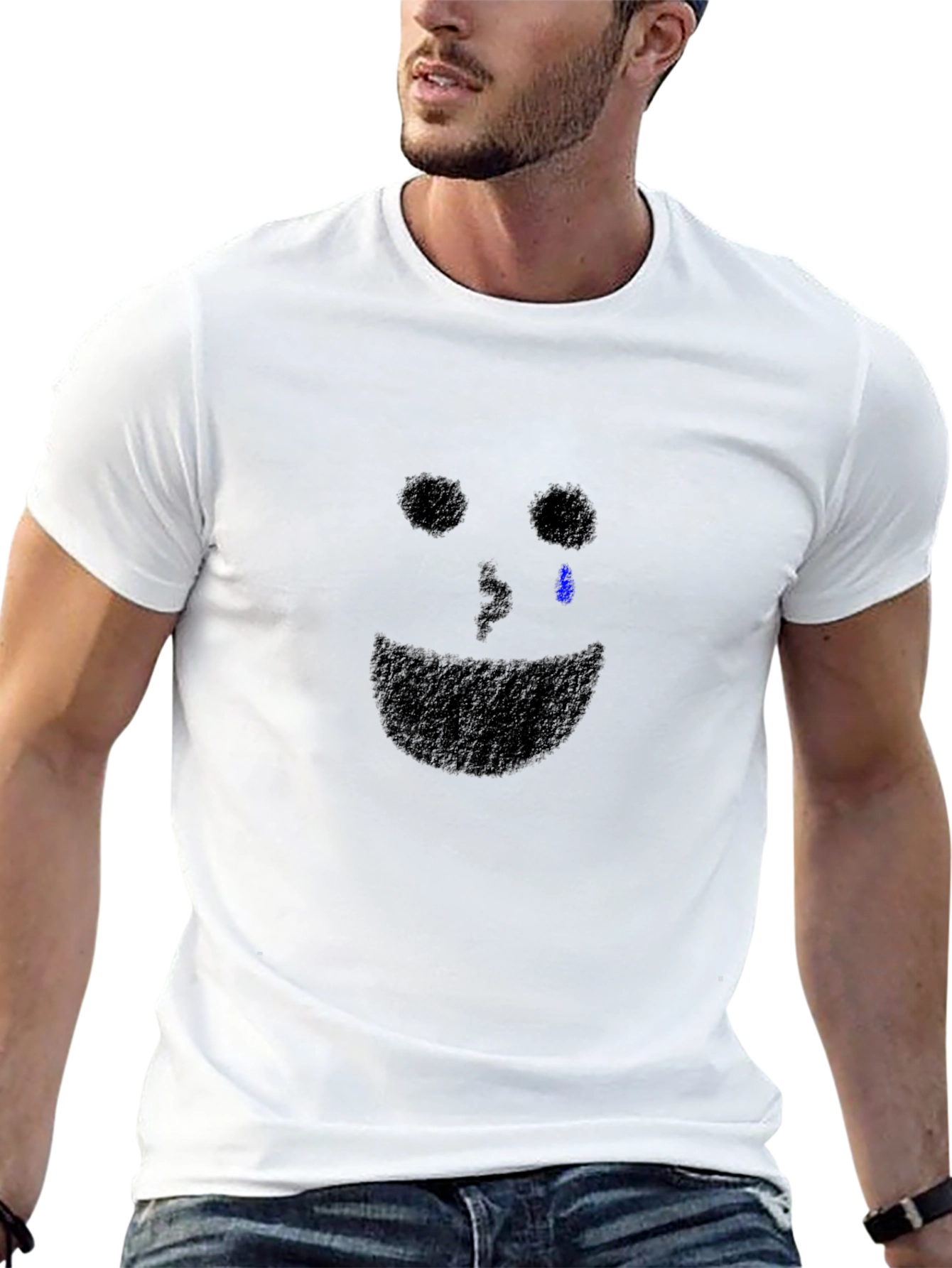 Sad Face Graphic Tee - Black Cotton T-Shirt
