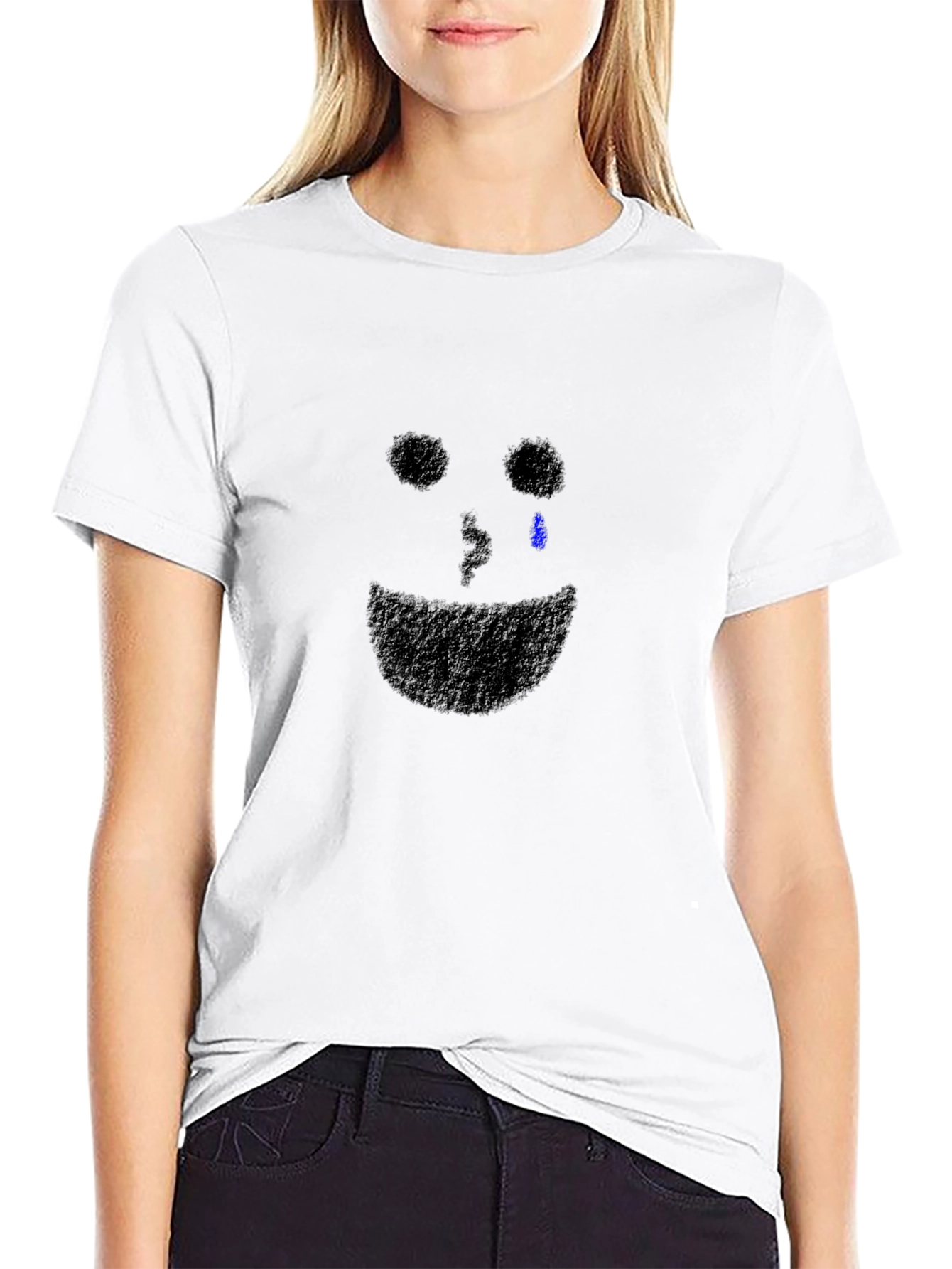 Sad Face Graphic Tee - Black Cotton T-Shirt