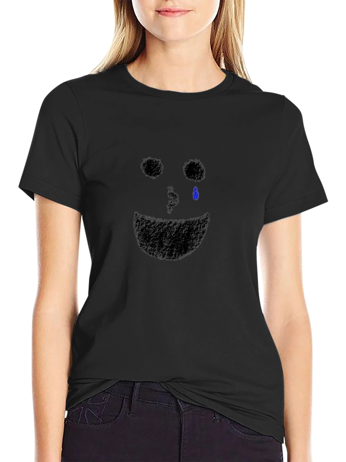 Sad Face Graphic Tee - Black Cotton T-Shirt