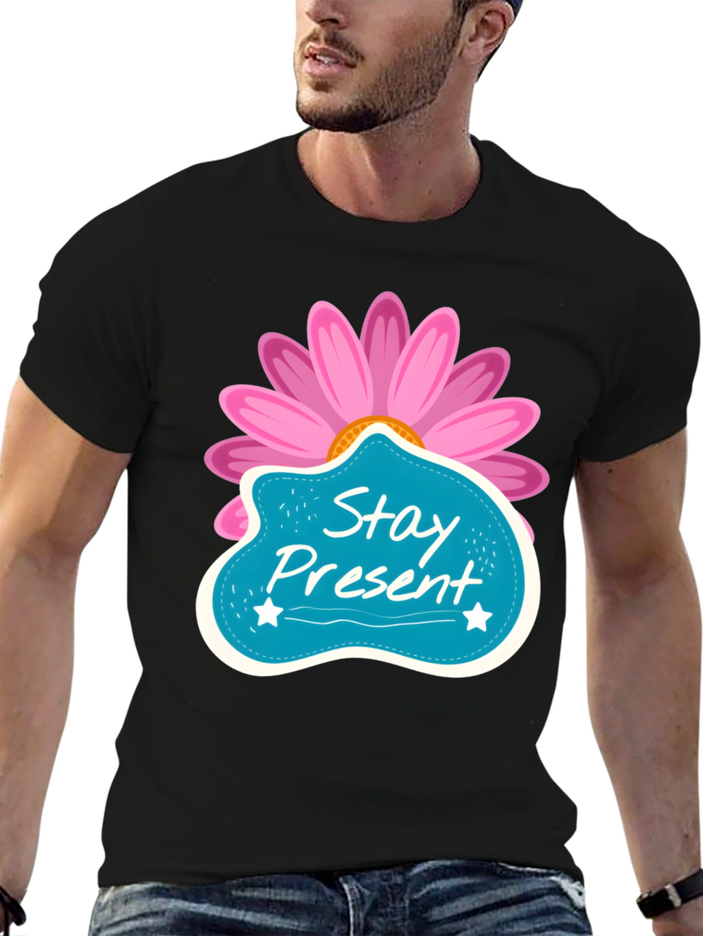 Stay Present T-Shirt - Floral Design