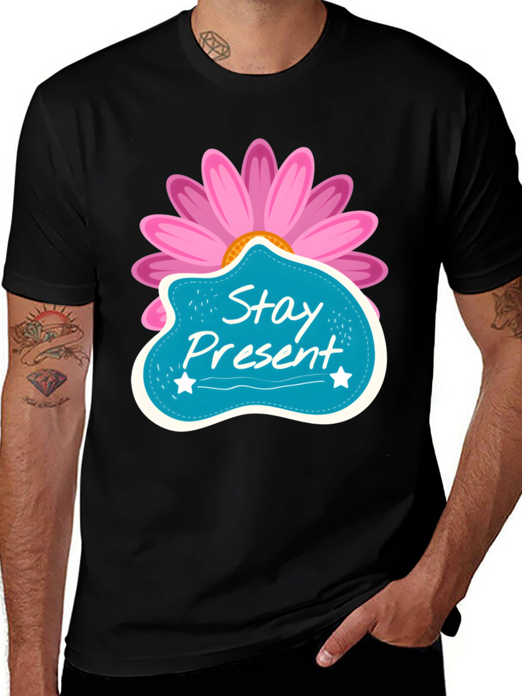 Stay Present T-Shirt - Floral Design