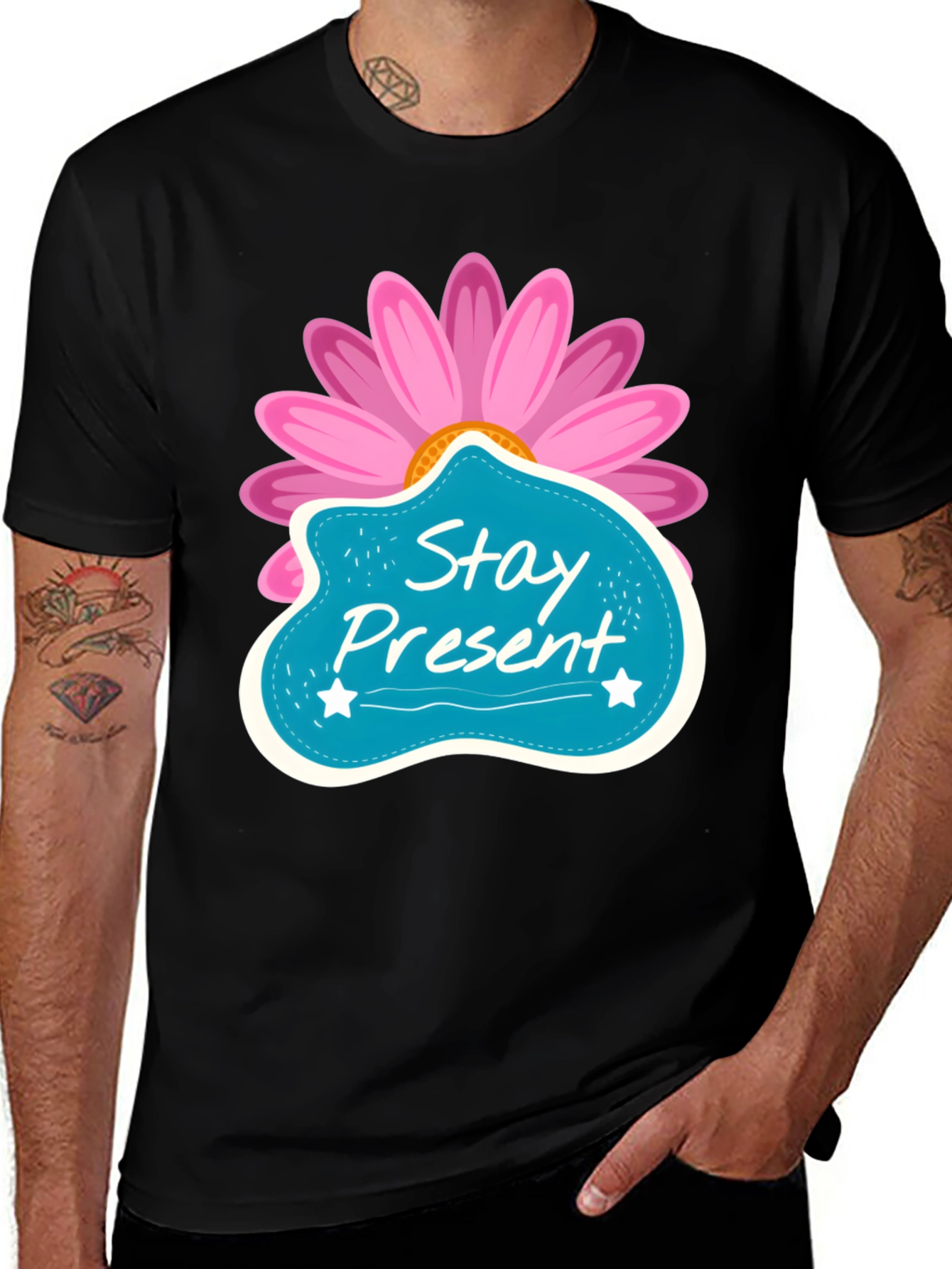 Stay Present T-Shirt - Floral Design