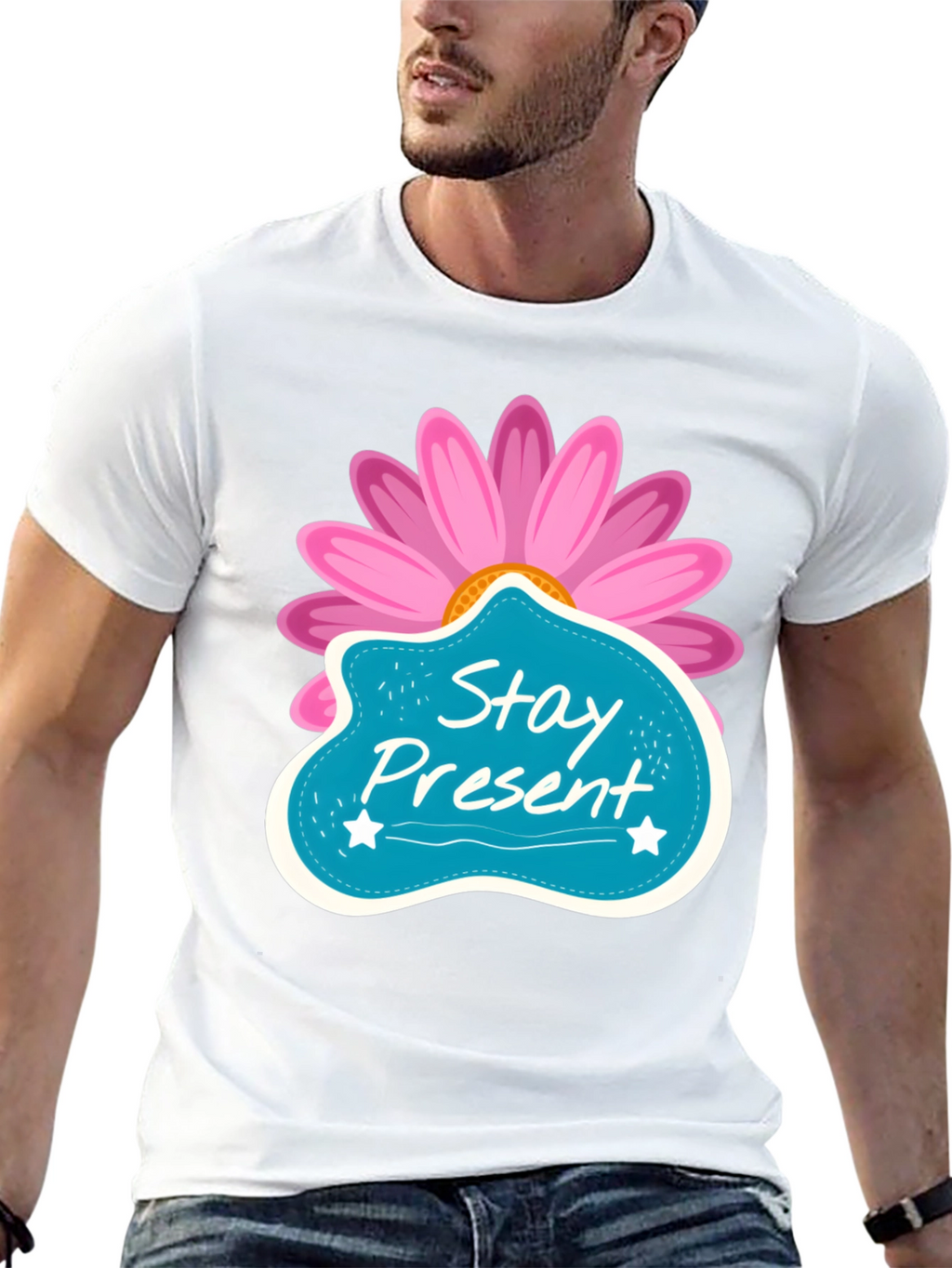 Stay Present T-Shirt - Floral Design