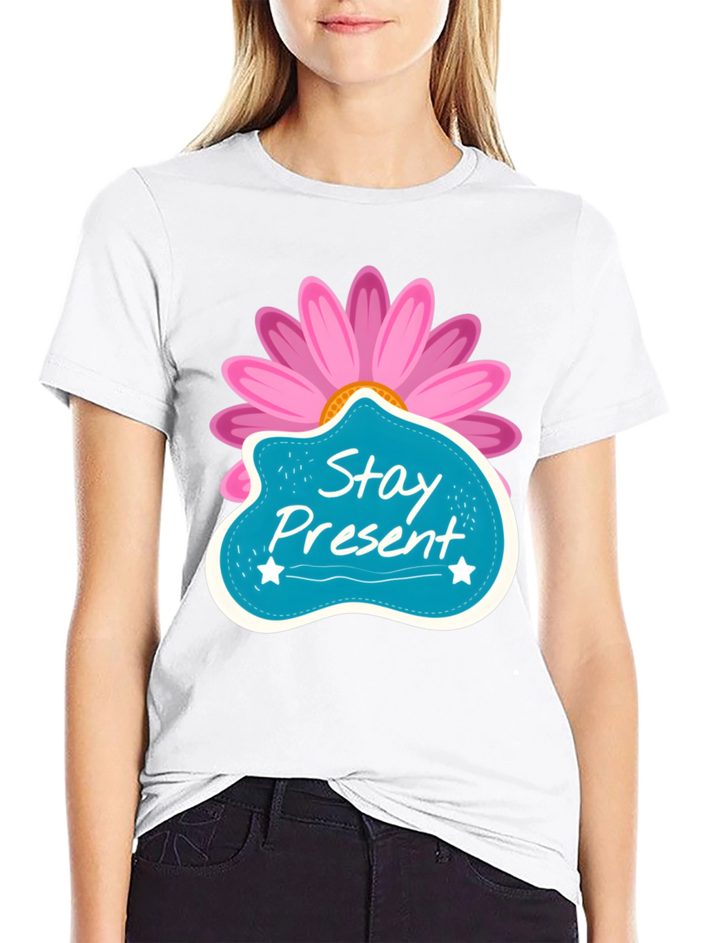 Stay Present T-Shirt - Floral Design