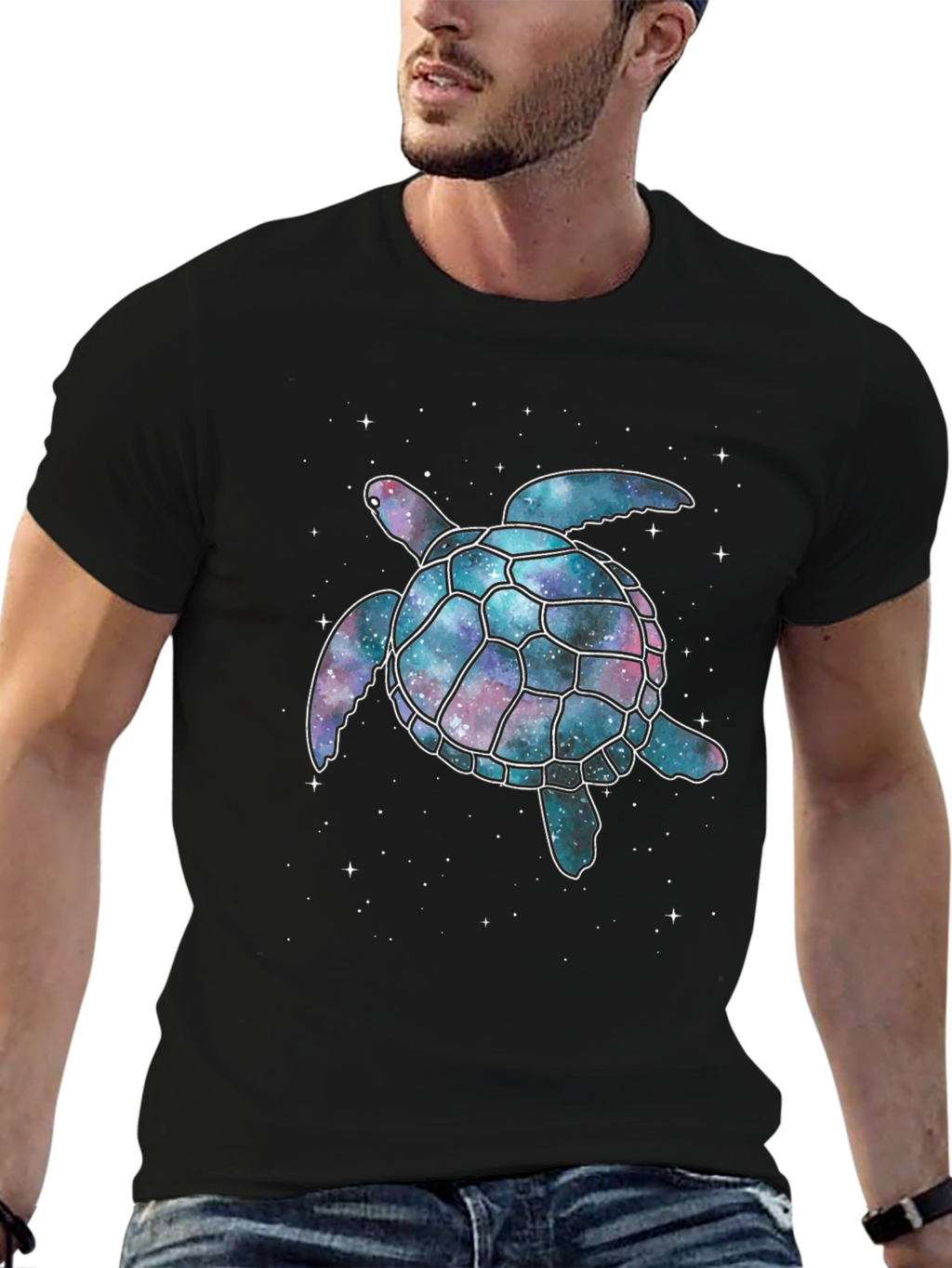 Cosmic Turtle Graphic T-Shirt - Black