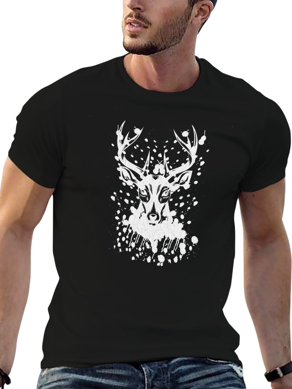 Deer Graphic Print Black T-Shirt