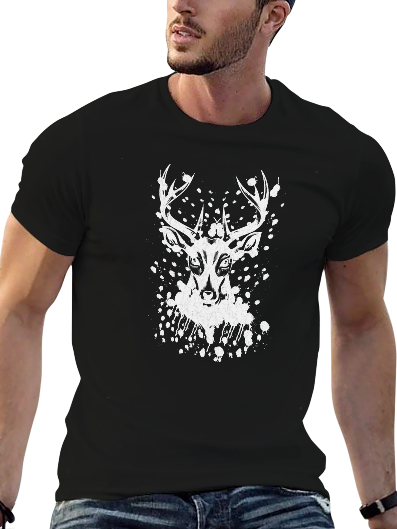 Deer Graphic Print Black T-Shirt