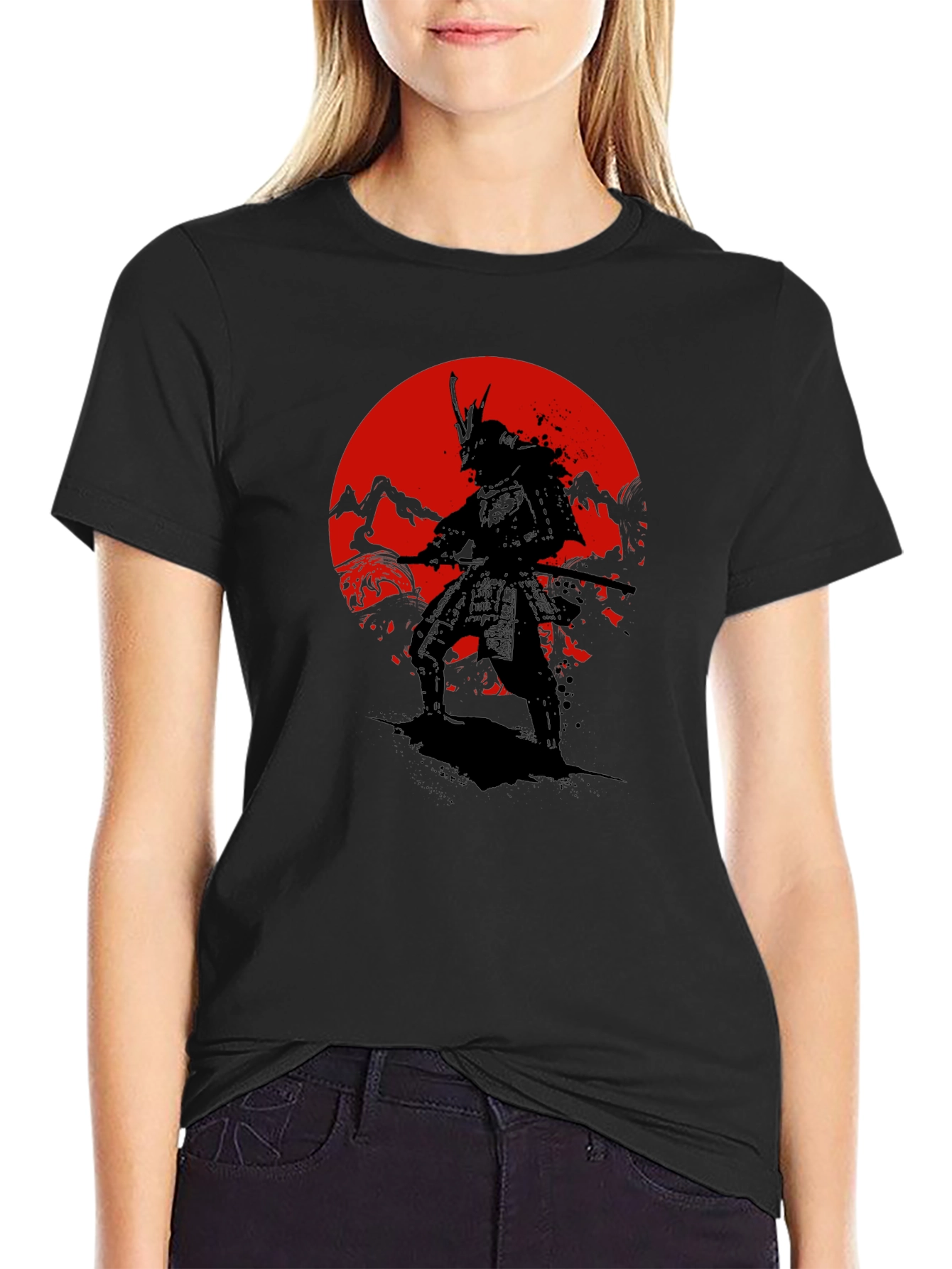 Samurai Sunset Graphic T-Shirt - Black