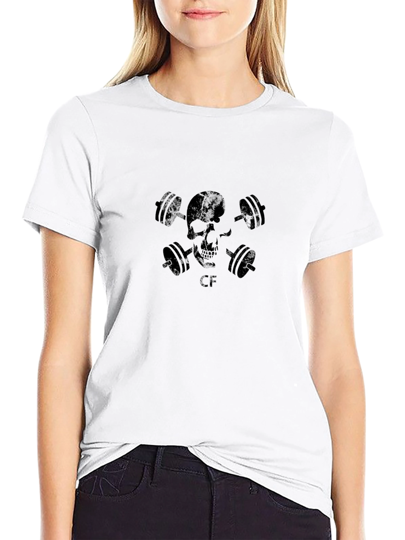 Skull & Dumbbell Graphic T-Shirt - Black