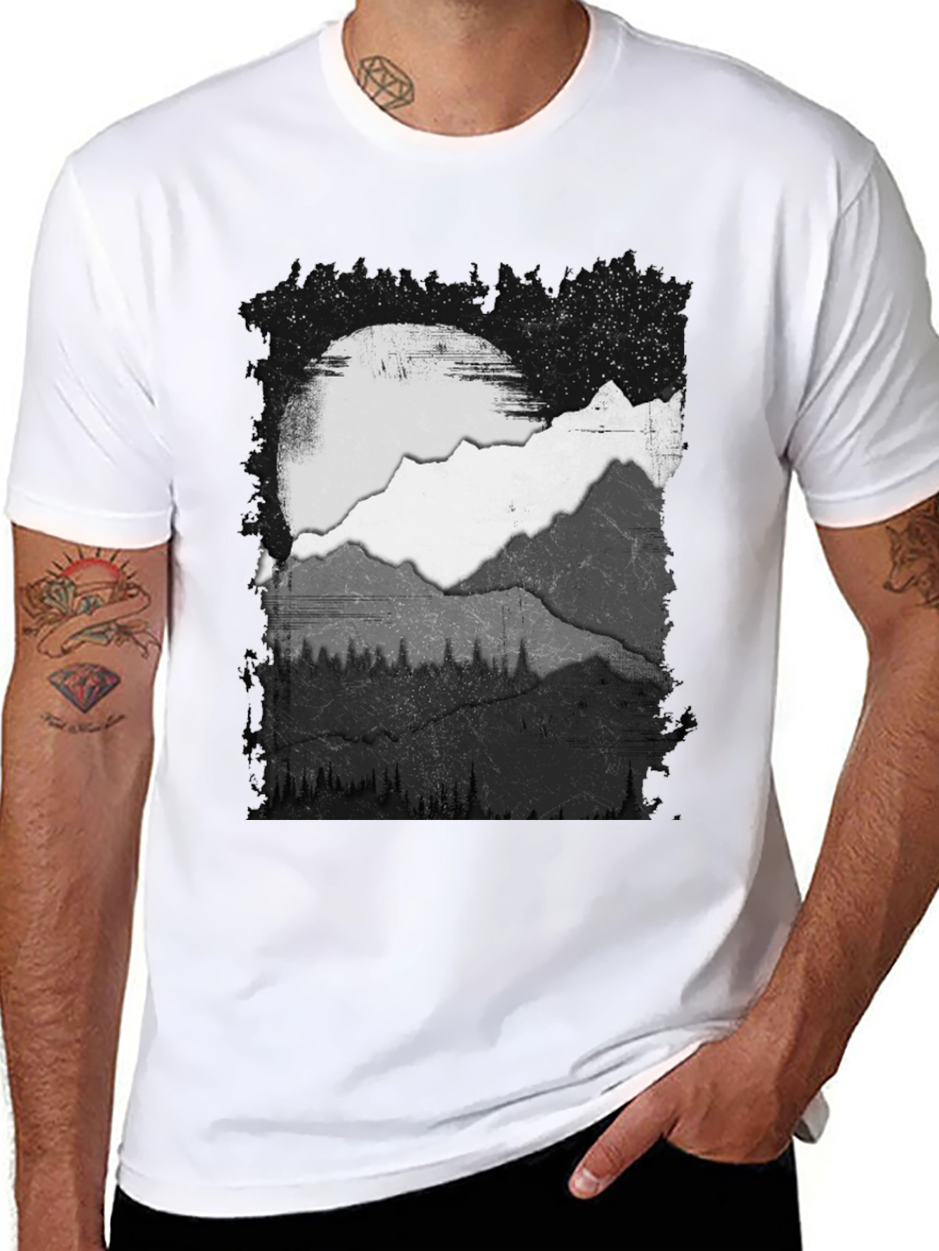 Mountain Scene Graphic Tee - Black Cotton Blend