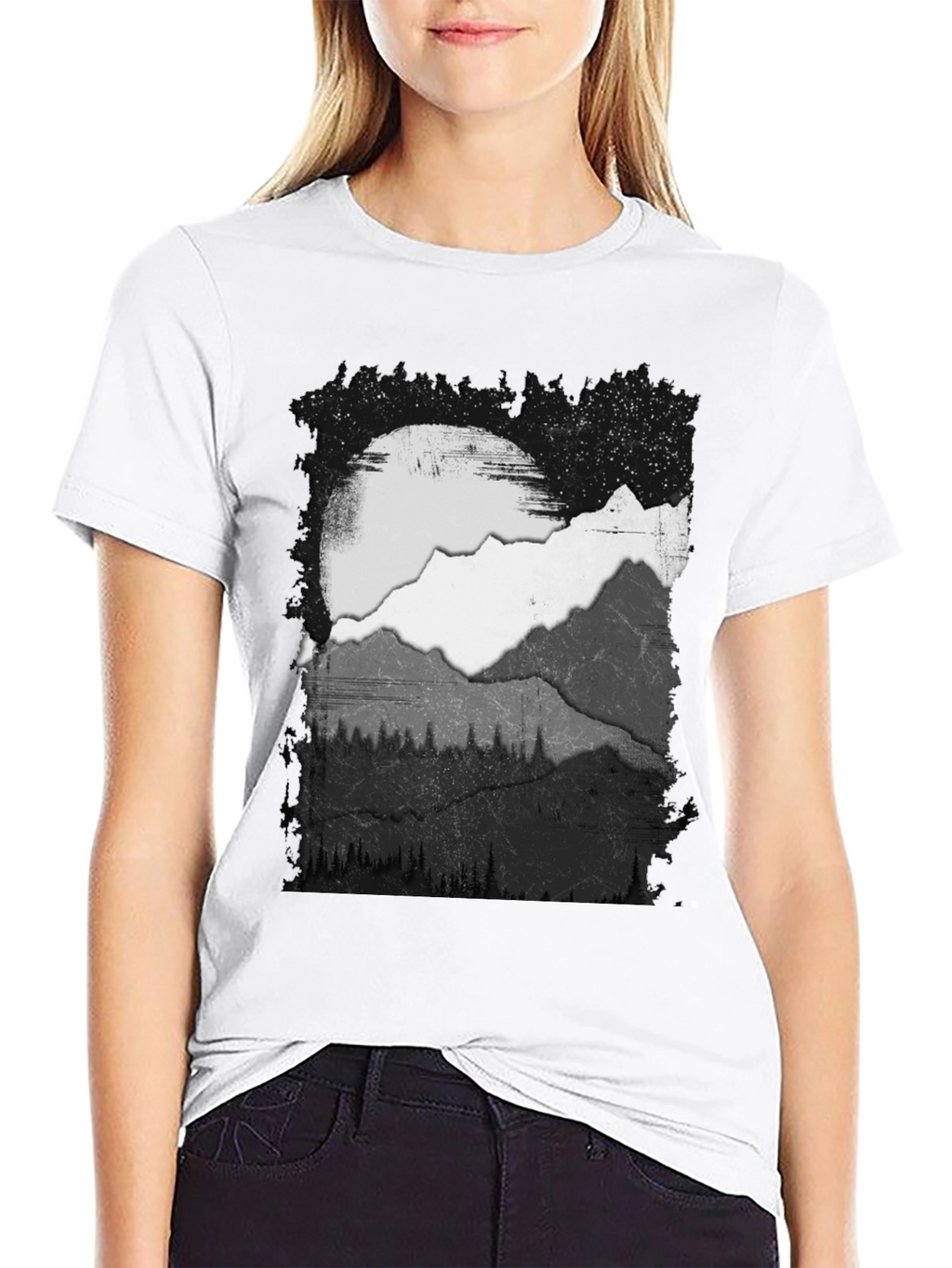 Mountain Scene Graphic Tee - Black Cotton Blend