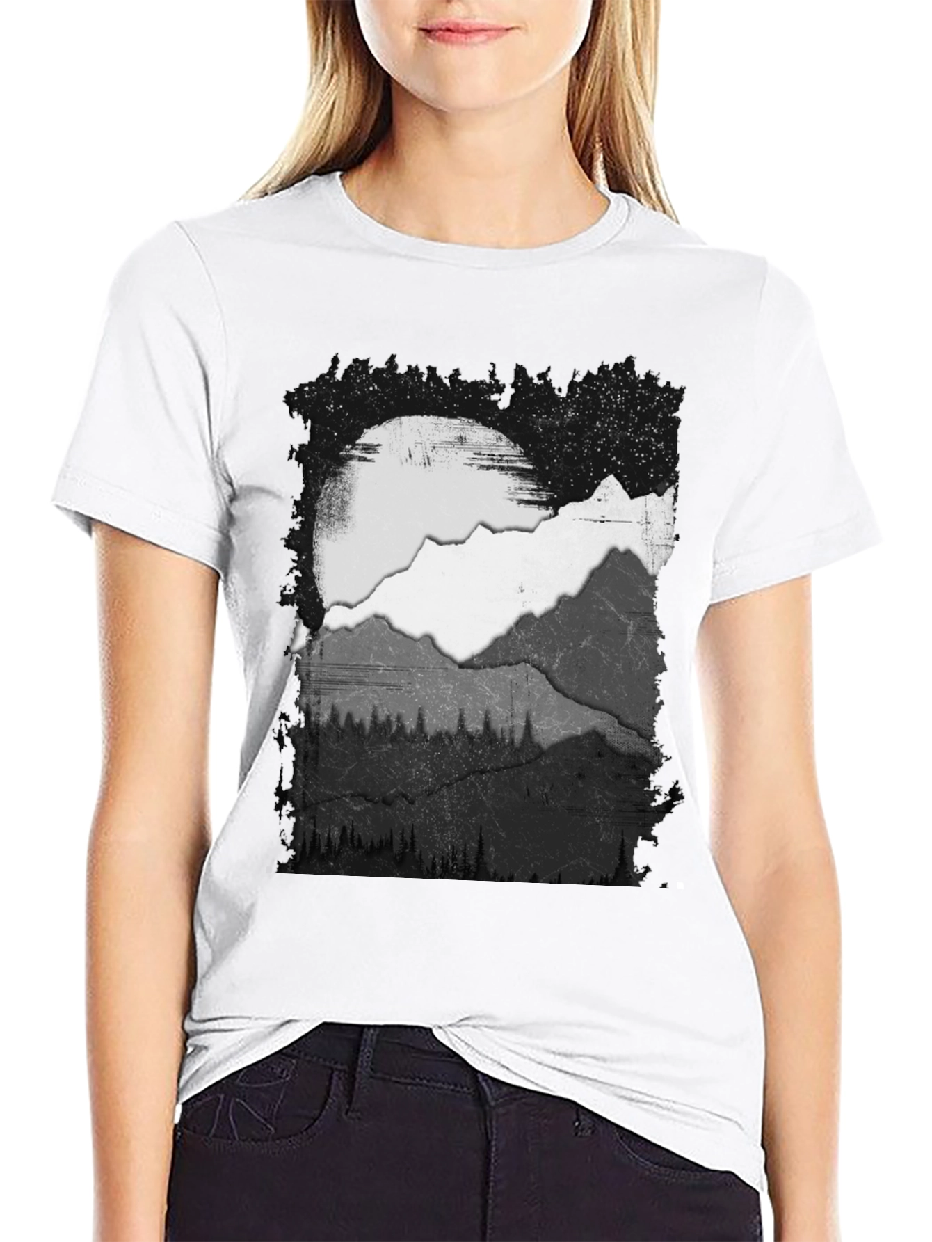 Mountain Scene Graphic Tee - Black Cotton Blend
