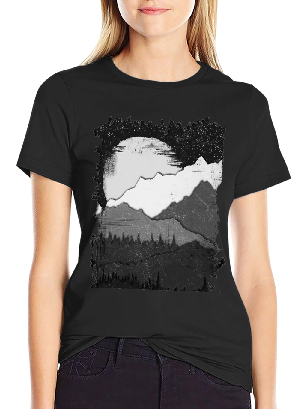 Mountain Scene Graphic Tee - Black Cotton Blend