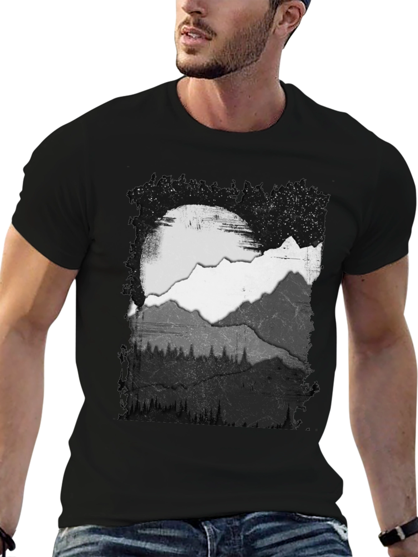 Mountain Scene Graphic Tee - Black Cotton Blend