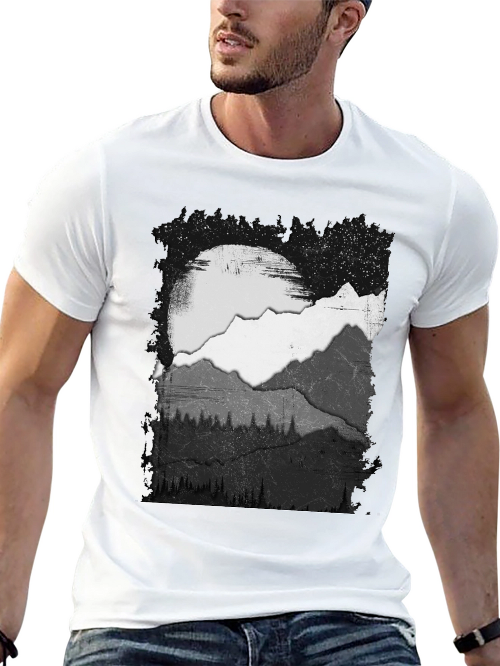 Mountain Scene Graphic Tee - Black Cotton Blend