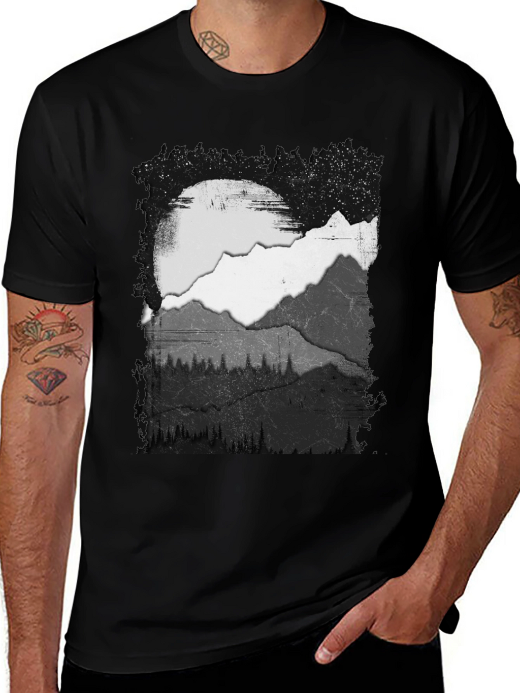 Mountain Scene Graphic Tee - Black Cotton Blend