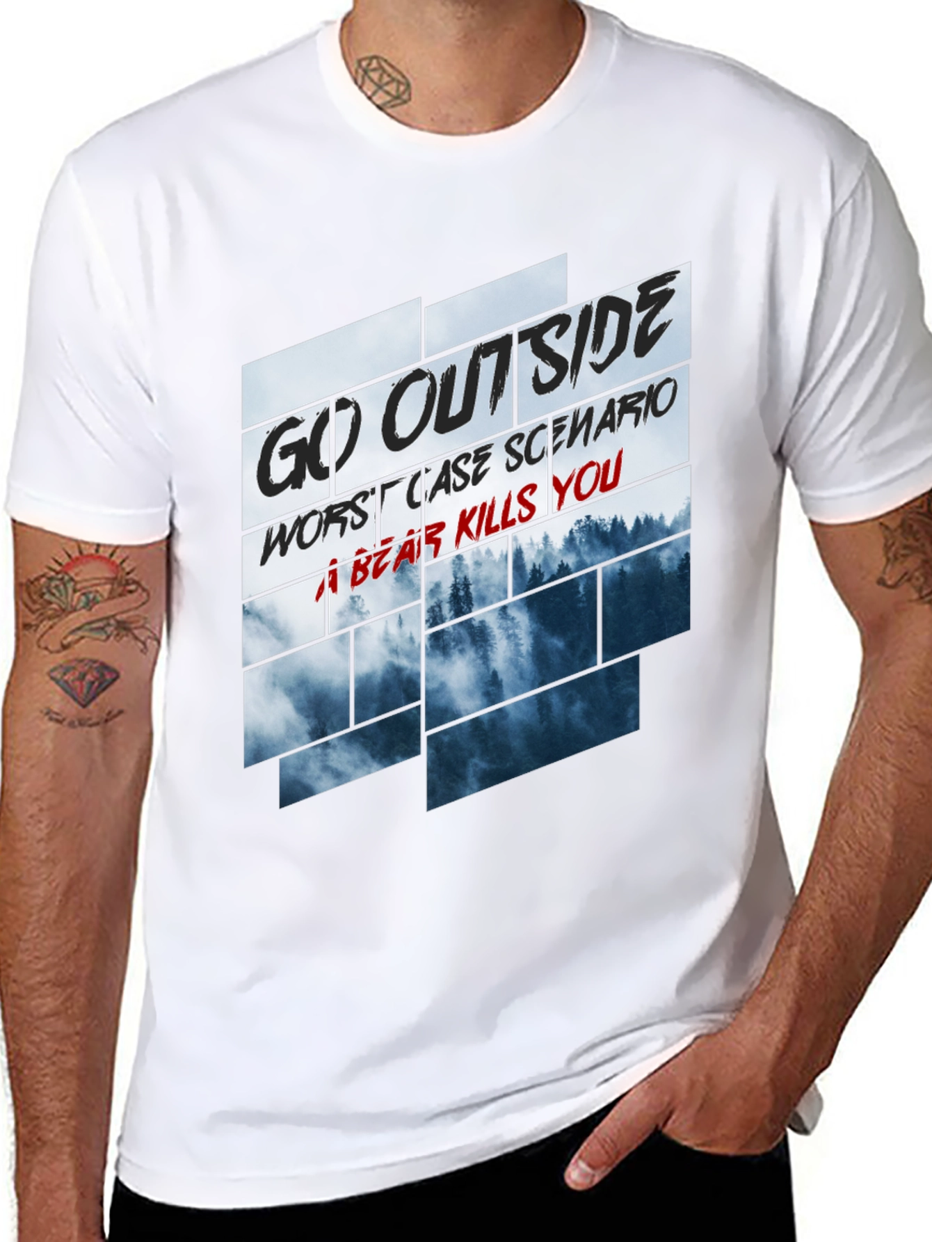 Go Outside Bear Kills You Graphic Tee