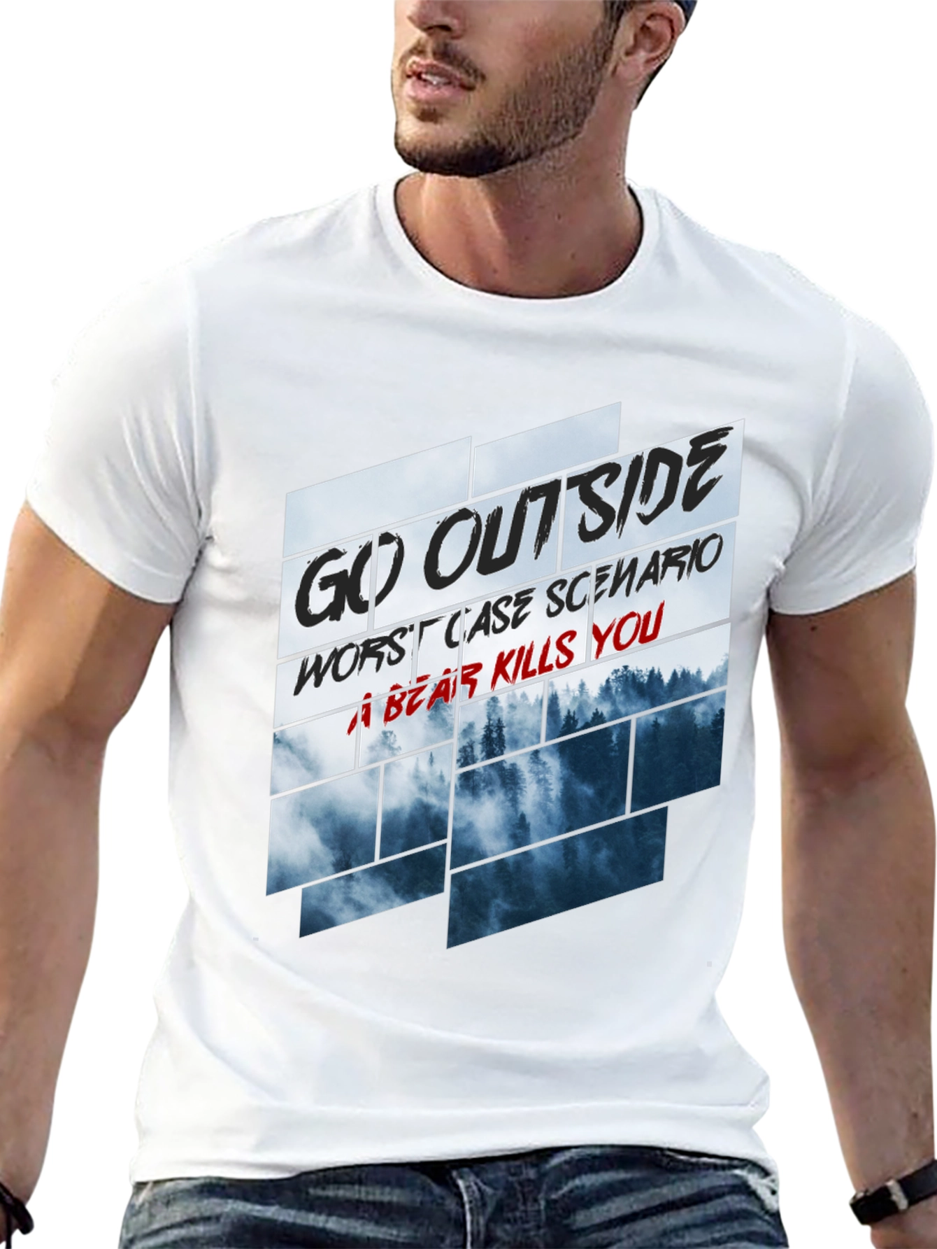 Go Outside Bear Kills You Graphic Tee