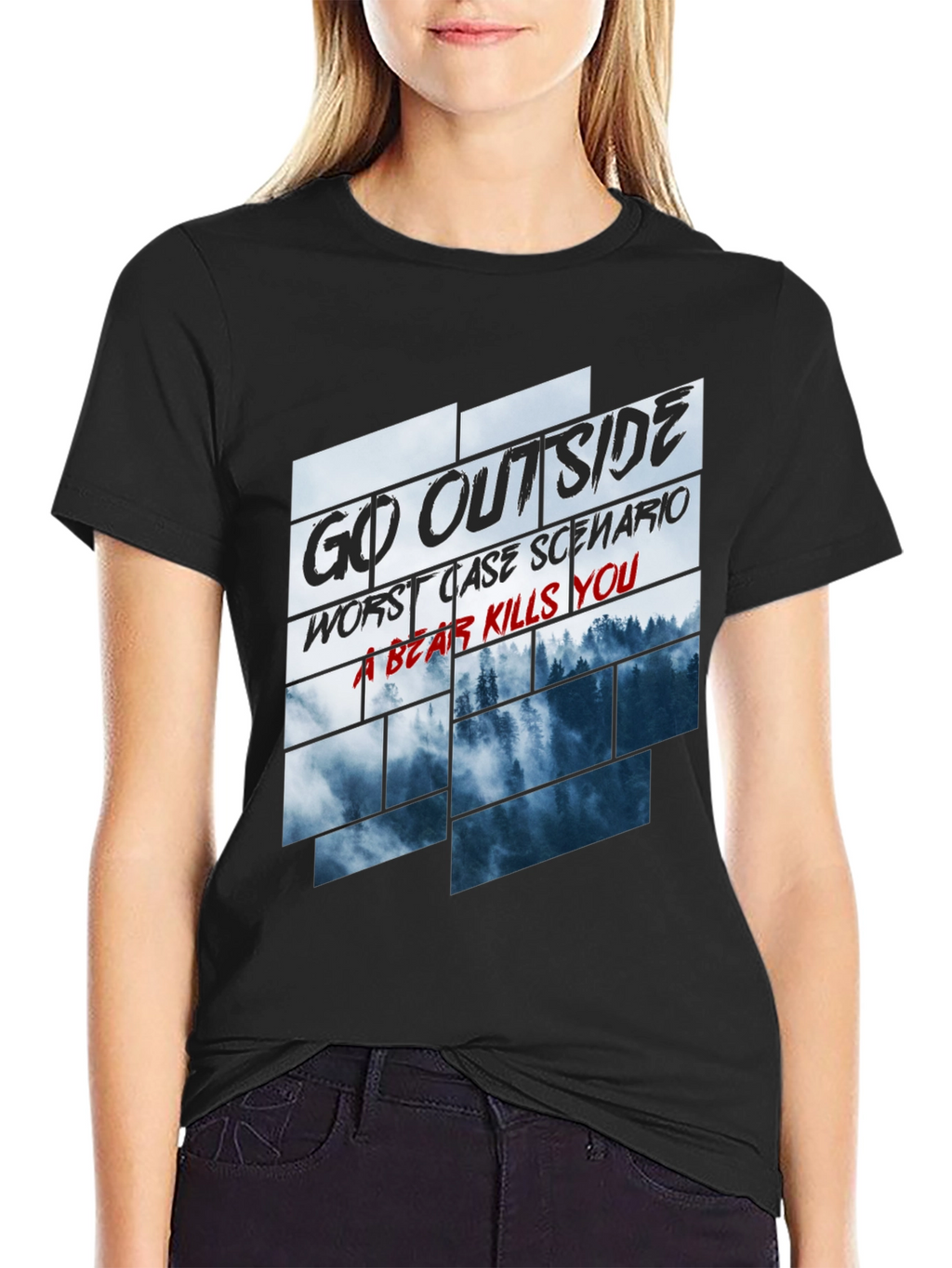 Go Outside Bear Kills You Graphic Tee