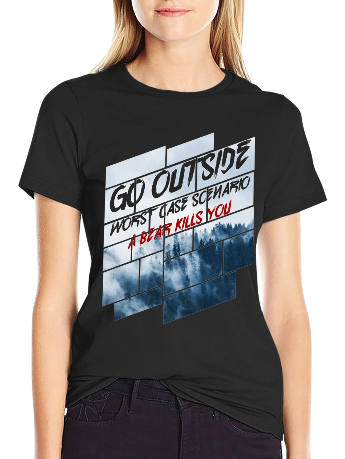 Go Outside Bear Kills You Graphic Tee