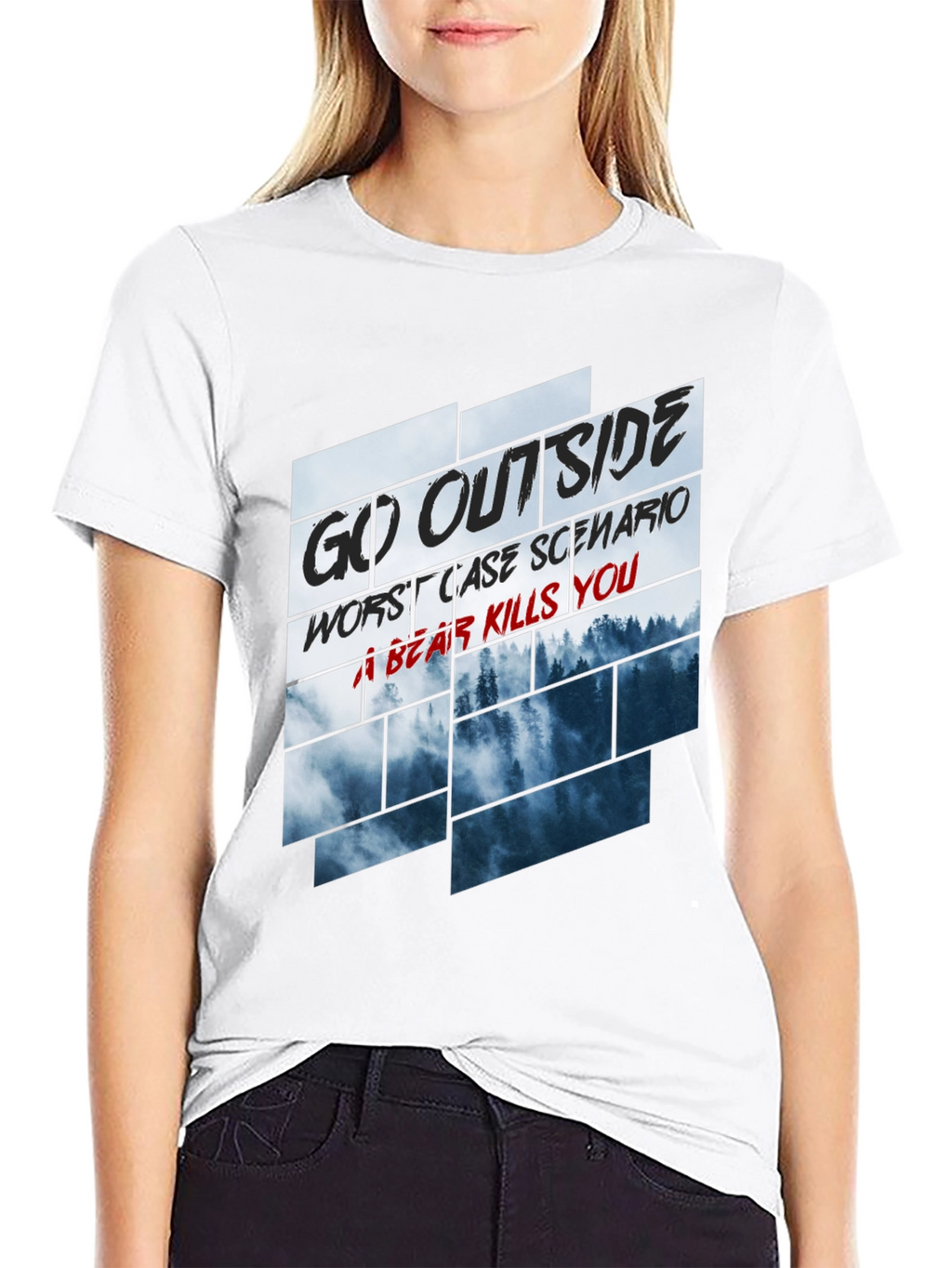 Go Outside Bear Kills You Graphic Tee