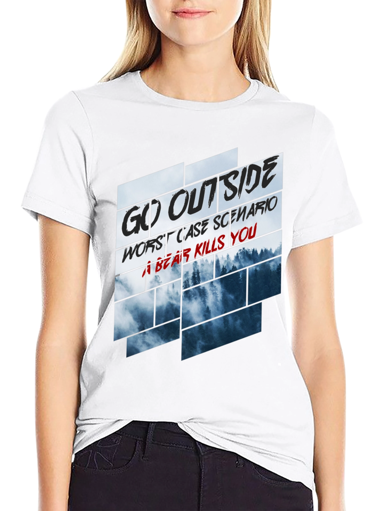 Go Outside Bear Kills You Graphic Tee
