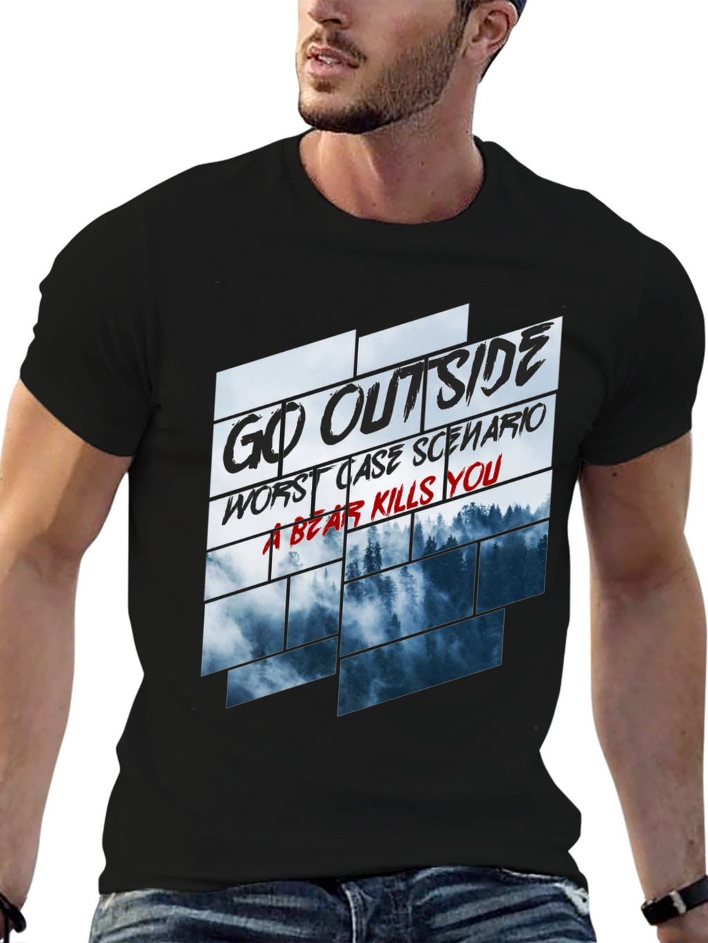 Go Outside Bear Kills You Graphic Tee