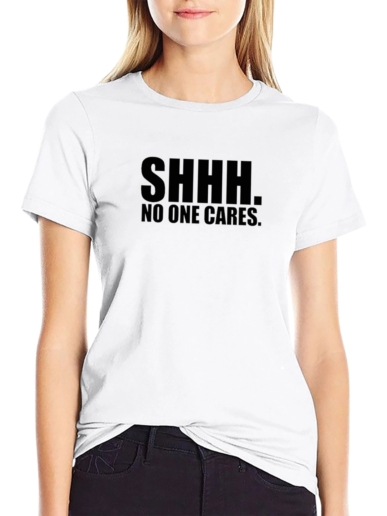 SHHH No One Cares Graphic Print Black T-Shirt