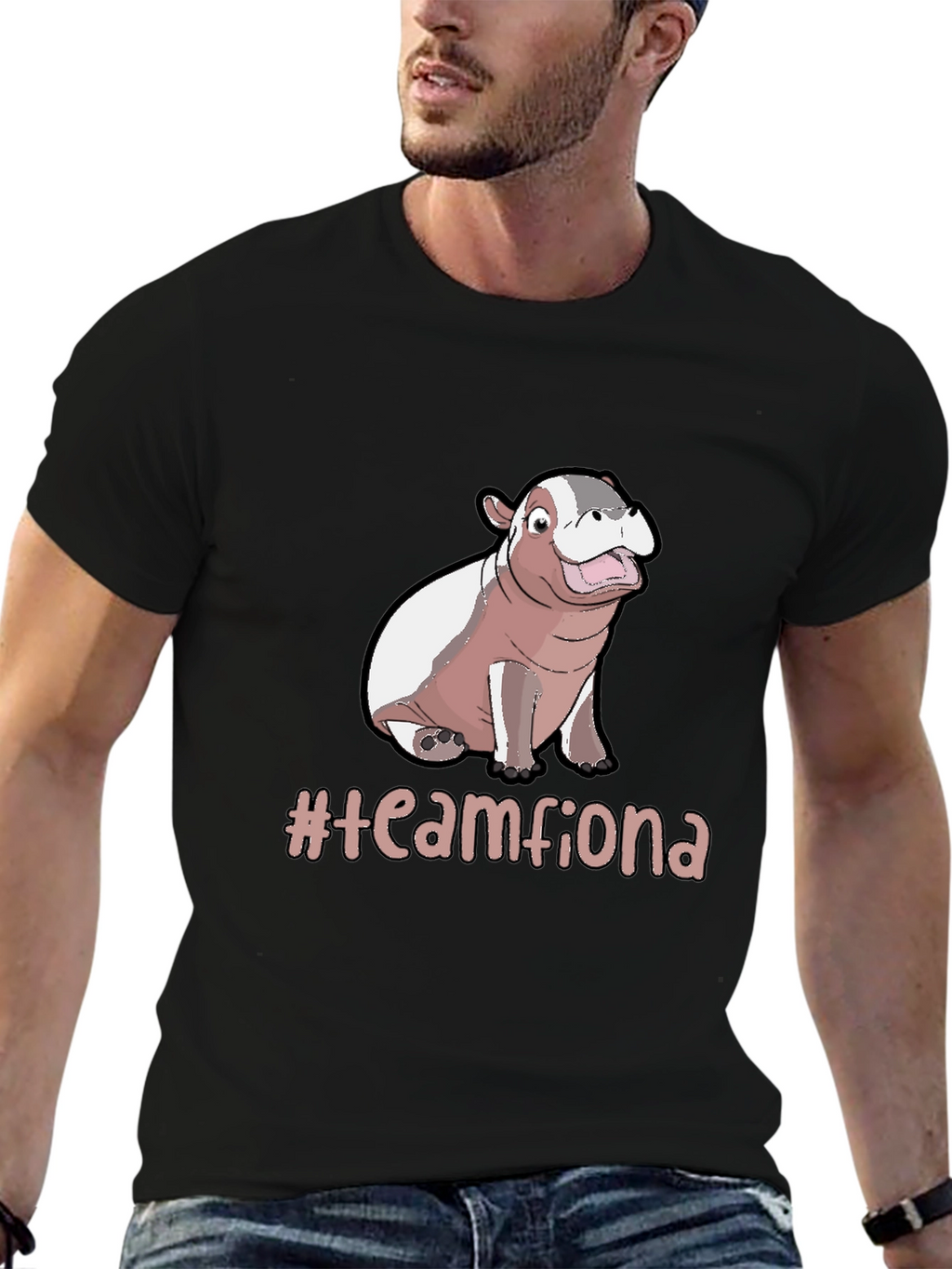 Team Fiona Hippo T-Shirt -  Unisex Black Tee