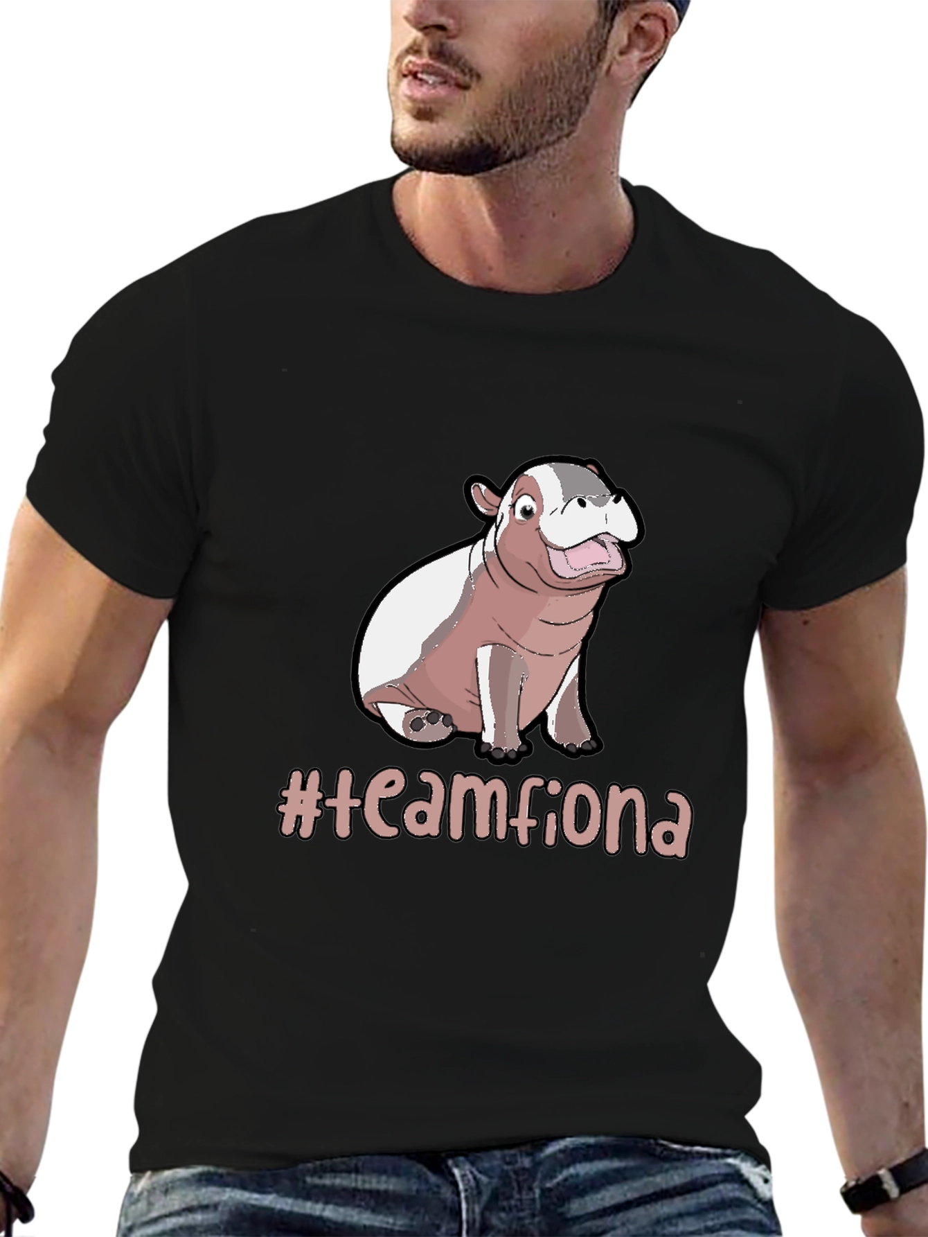 Team Fiona Hippo T-Shirt -  Unisex Black Tee