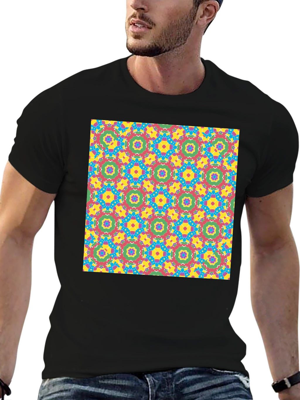Bold Geometric Pattern Black T-Shirt
