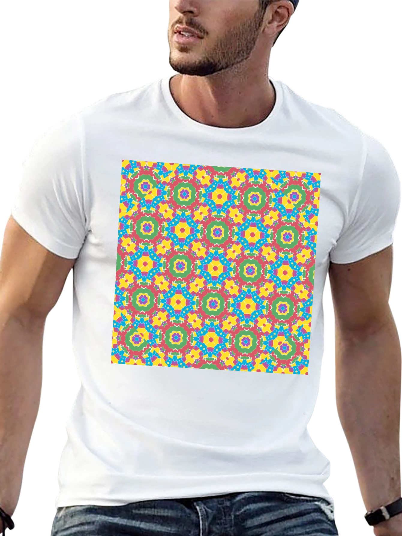 Bold Geometric Pattern Black T-Shirt