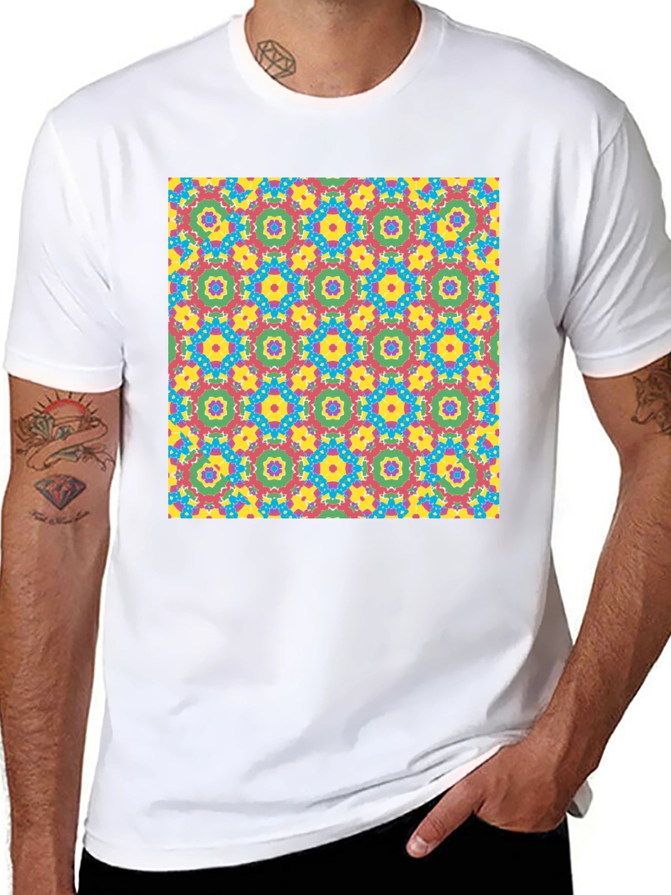 Bold Geometric Pattern Black T-Shirt