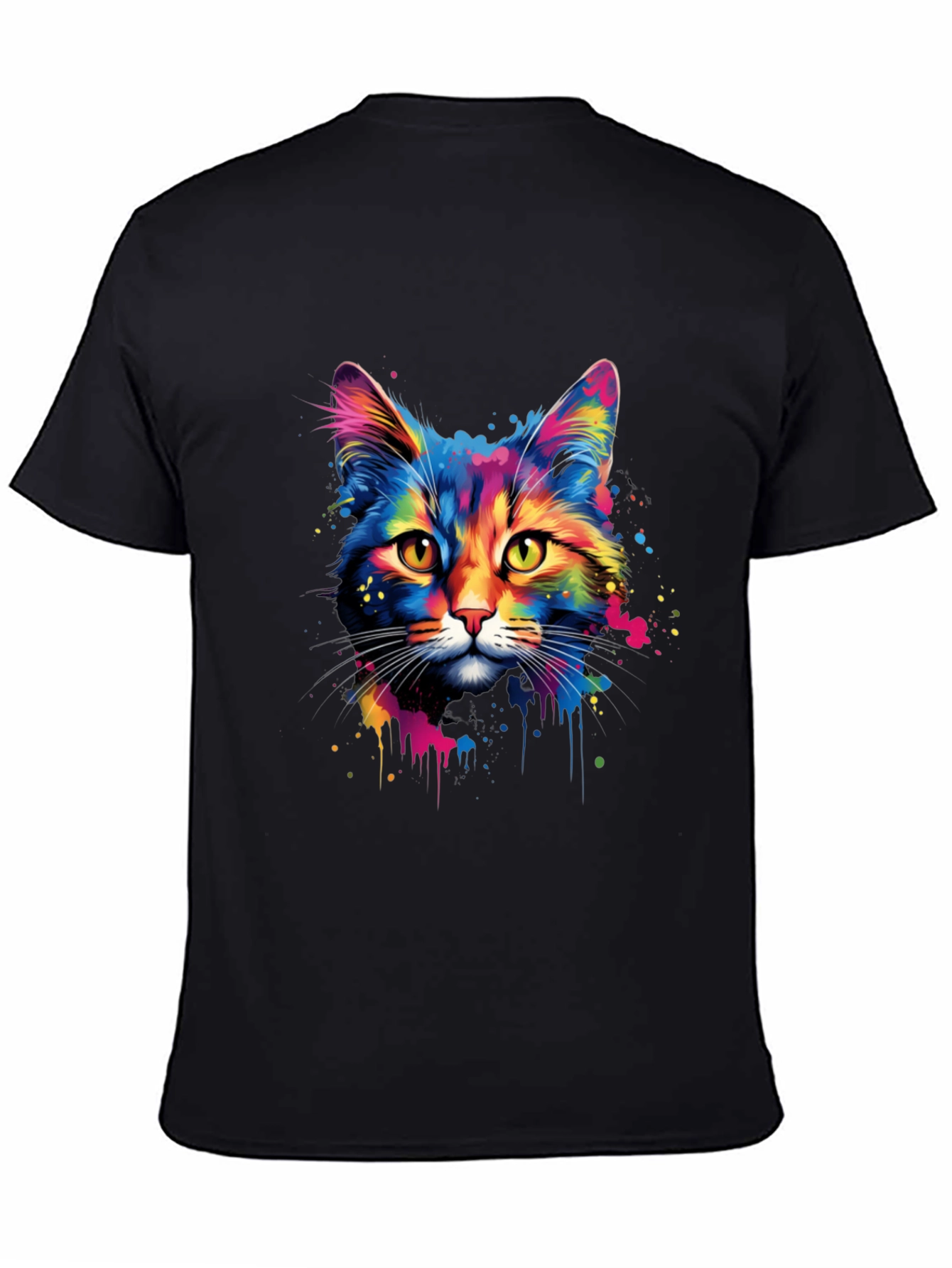 Colorful Cat Graphic Print T-Shirt