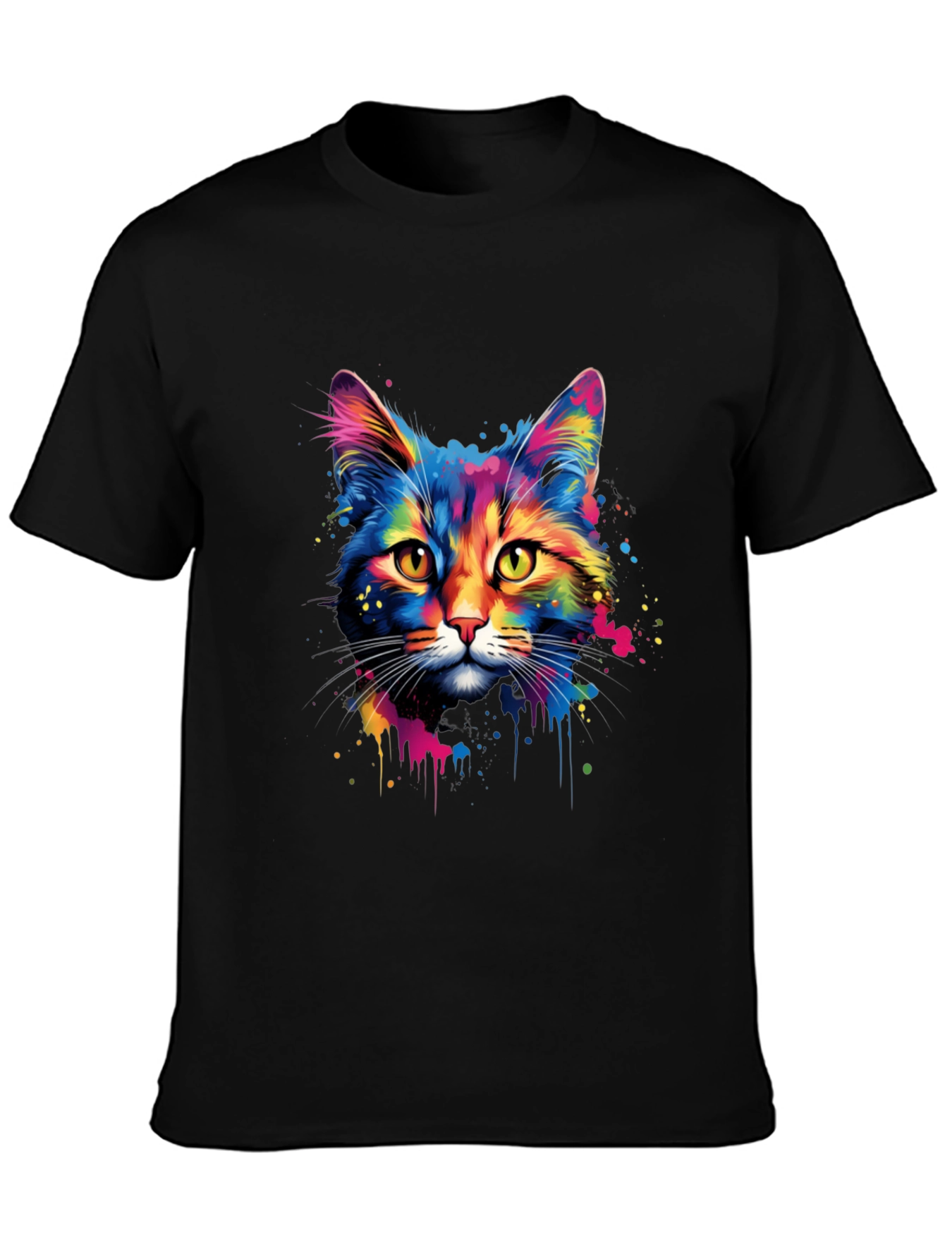 Colorful Cat Graphic Print T-Shirt