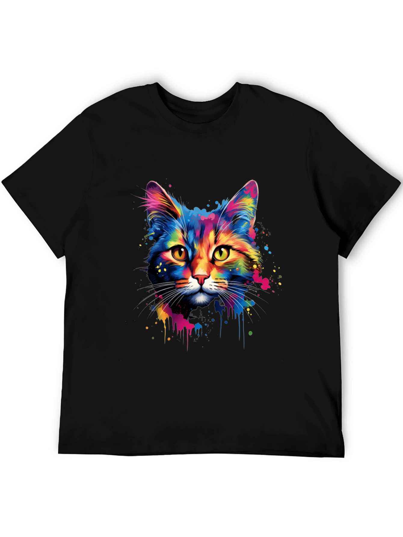 Colorful Cat Graphic Print T-Shirt
