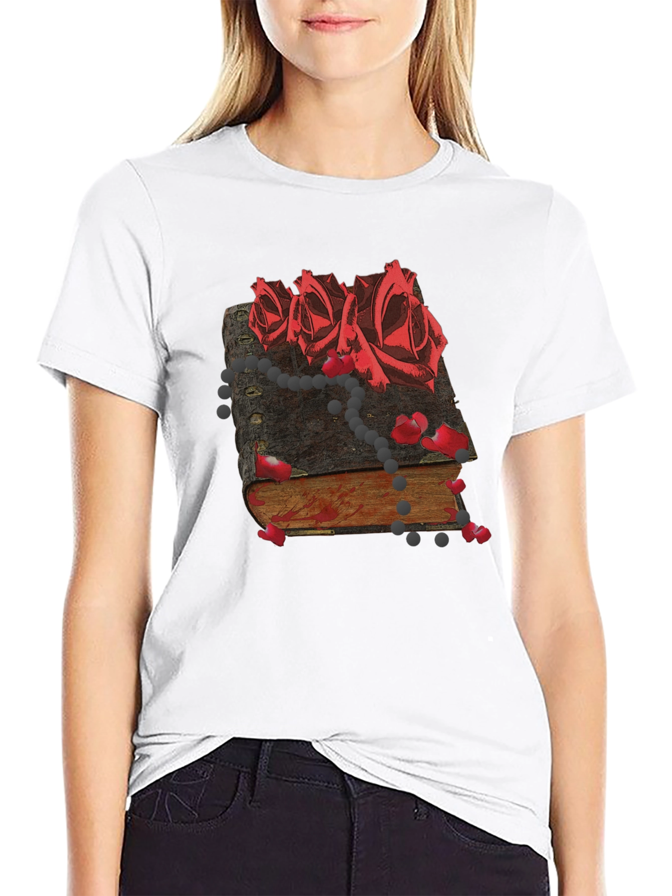Dark Roses Book Tee - Gothic Style T-Shirt